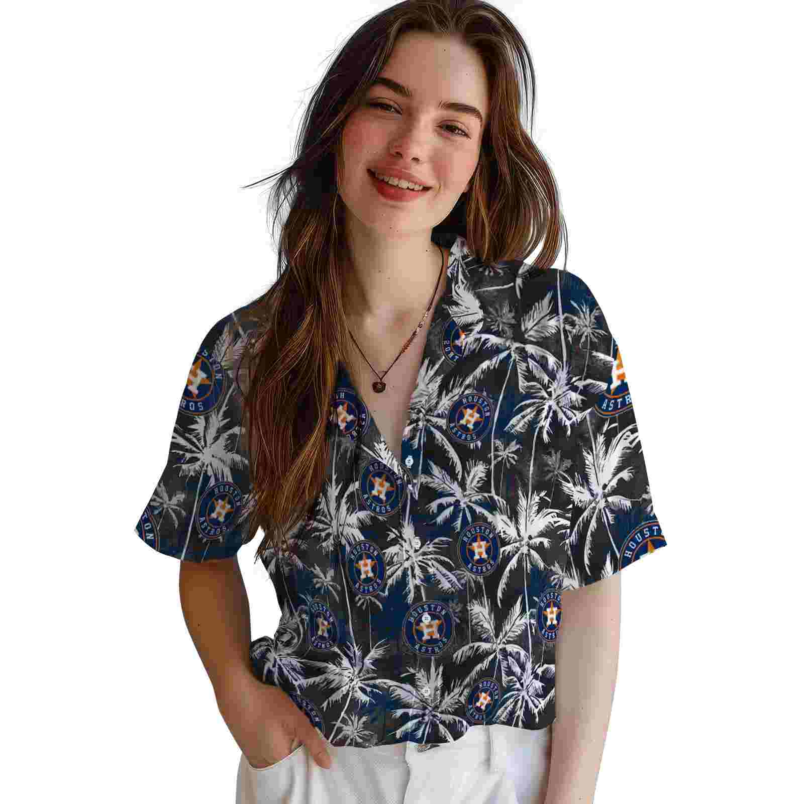 houston astros palm pattern blue black hawaiian shirt latest model