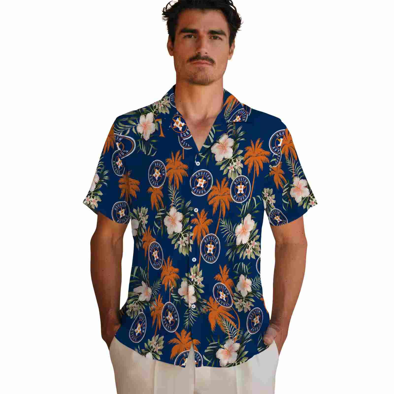 houston astros palm tree flower blue hawaiian shirt fashion forward