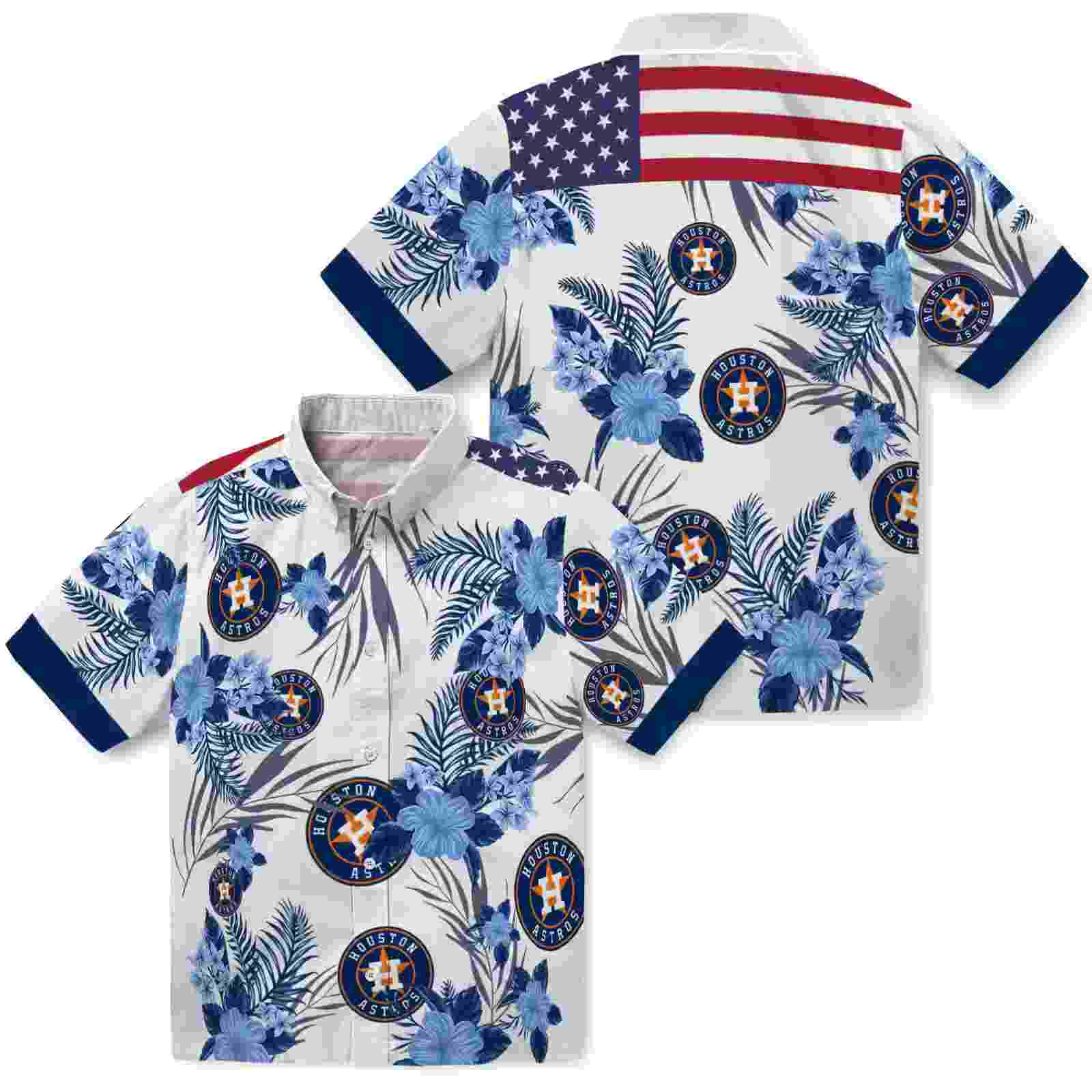 houston astros patriotic hibiscus design blue white hawaiian shirt high quality