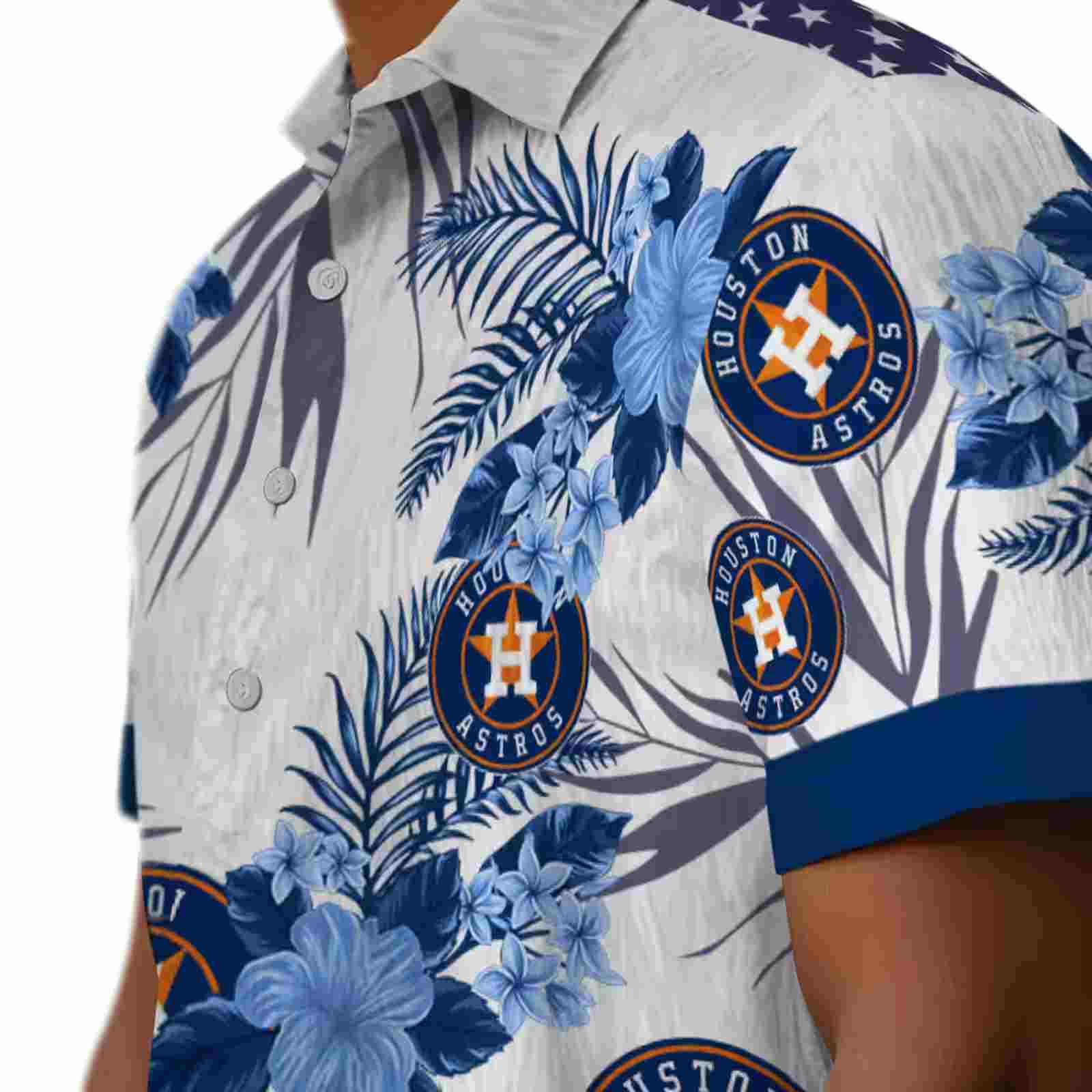 houston astros patriotic hibiscus design blue white hawaiian shirt trendy