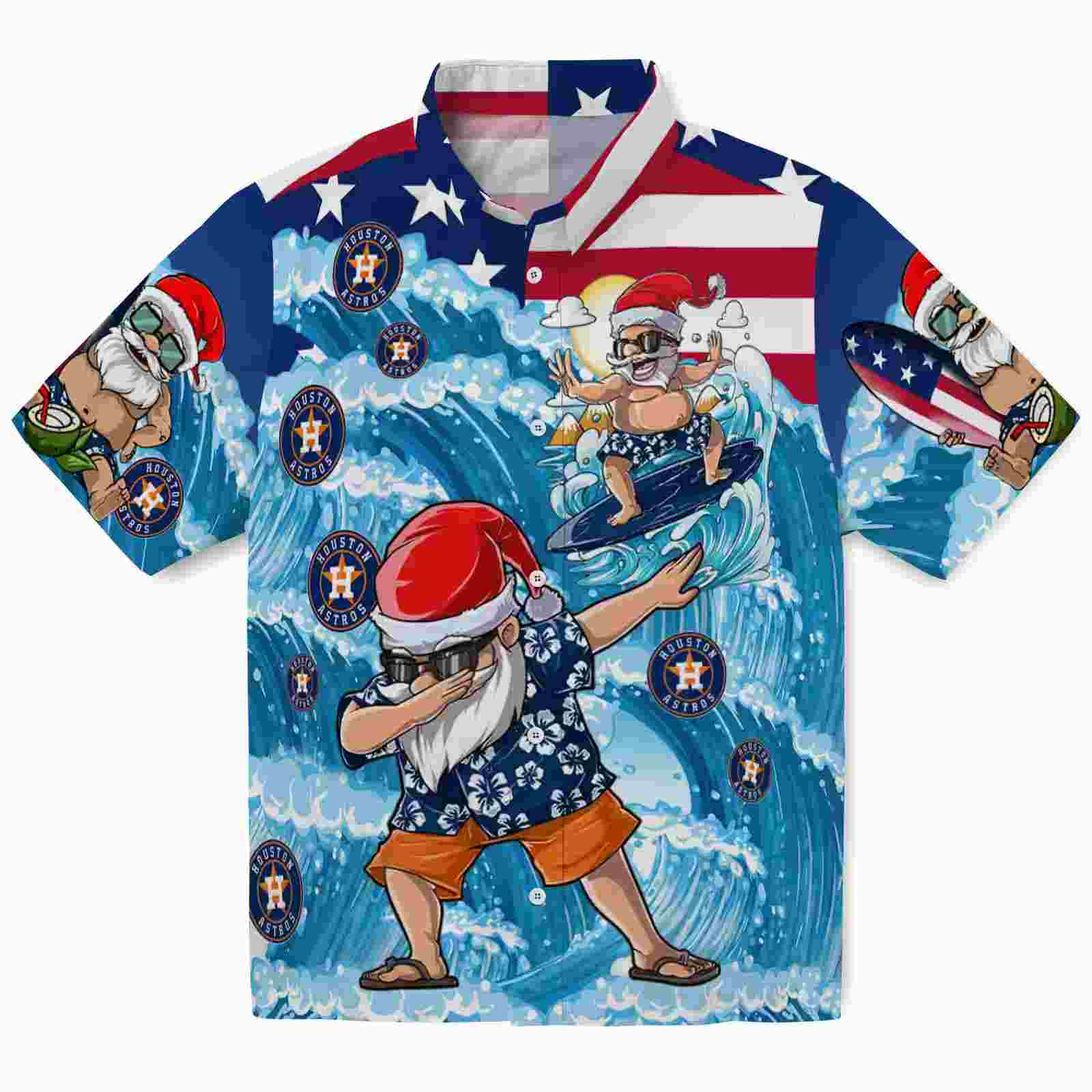 Houston Astros Surfing Santa Blue Hawaiian Shirt