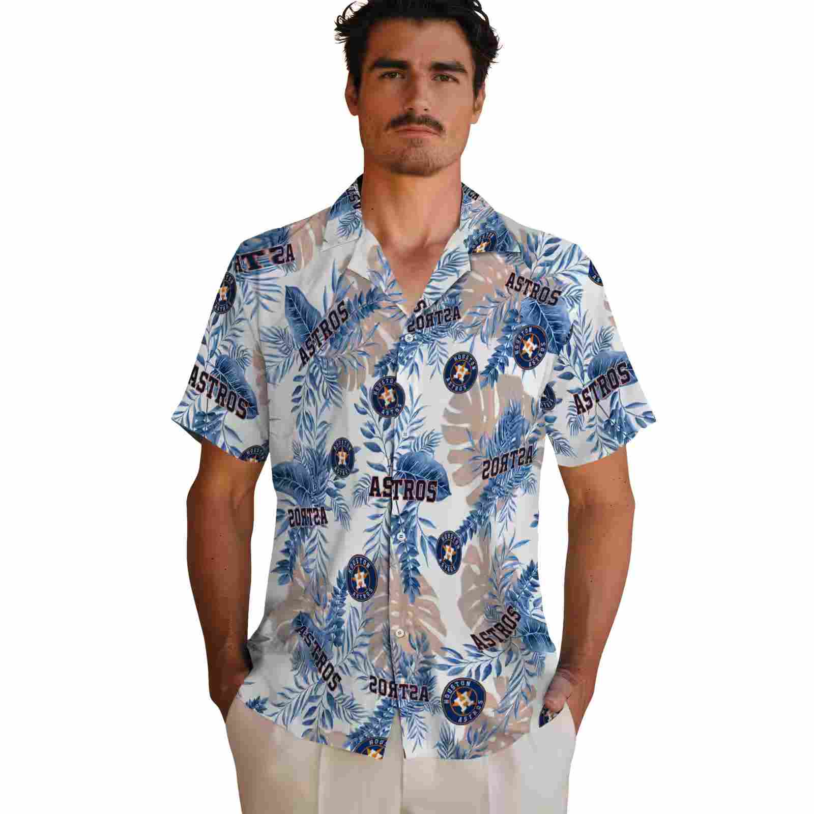 houston astros tropical leaves white hawaiian shirt fashion forward