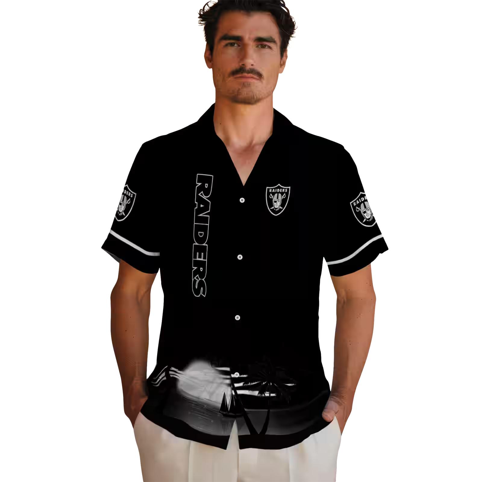 las vegas raiders beach sunset black hawaiian shirt fashion forward