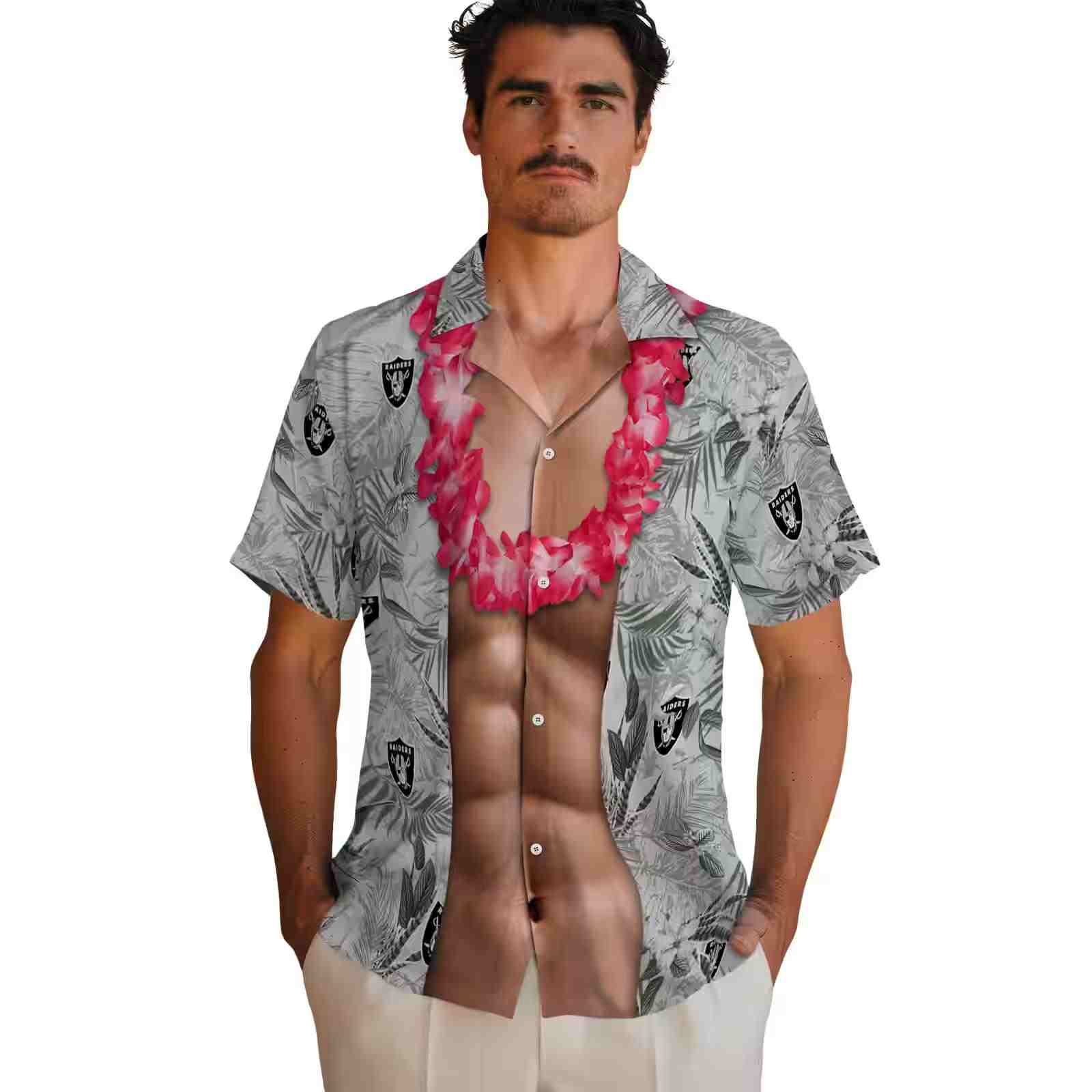 las vegas raiders chest illusion black hawaiian shirt fashion forward