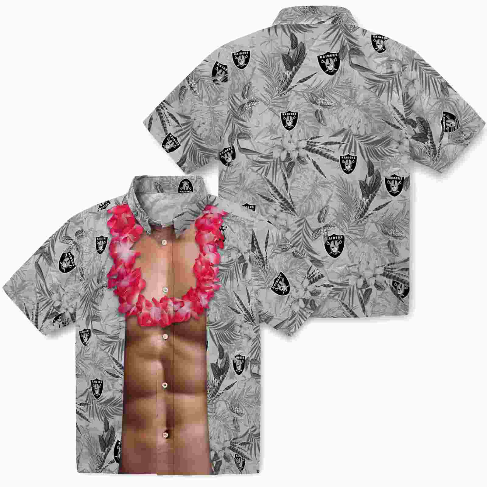 las vegas raiders chest illusion black hawaiian shirt high quality