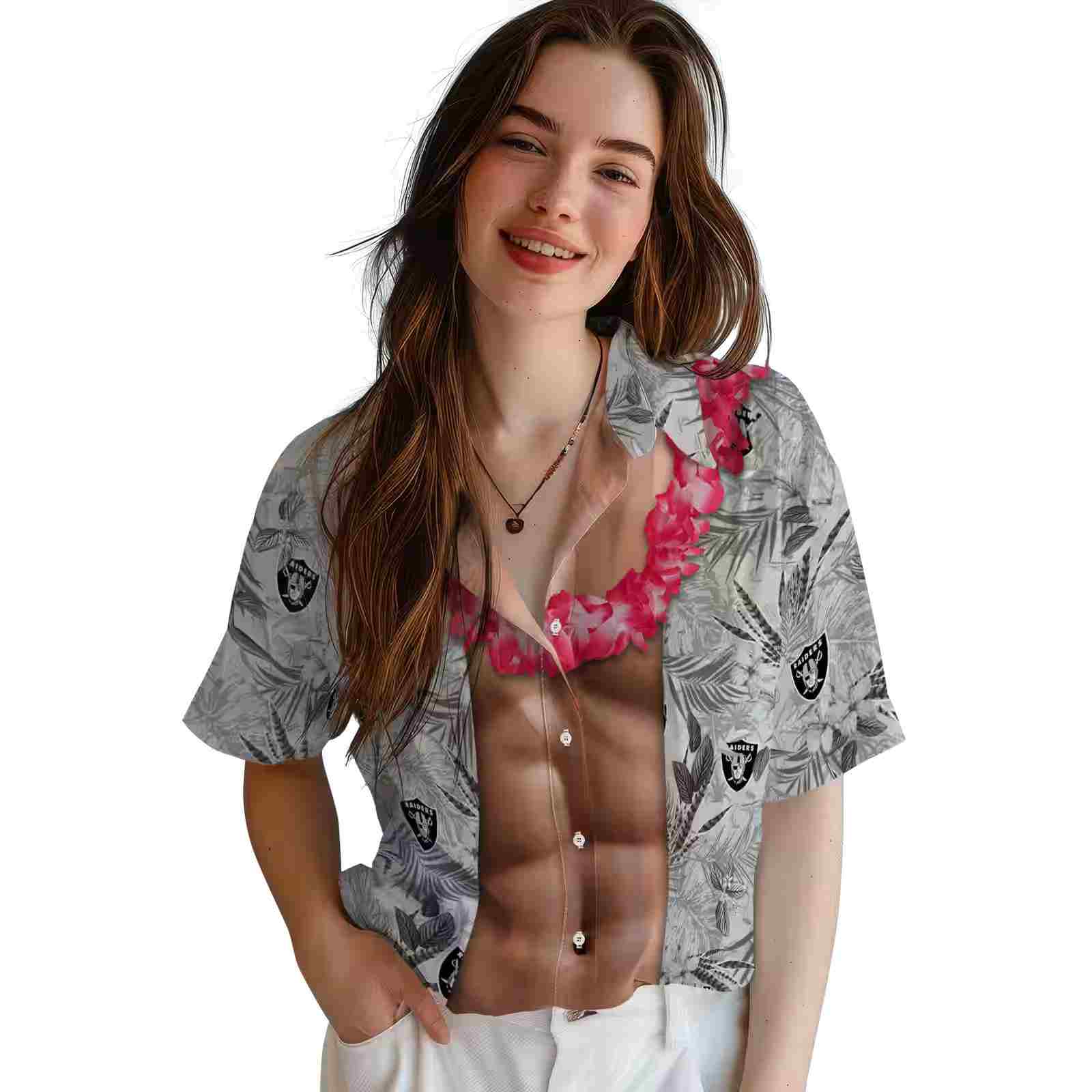 las vegas raiders chest illusion black hawaiian shirt latest model