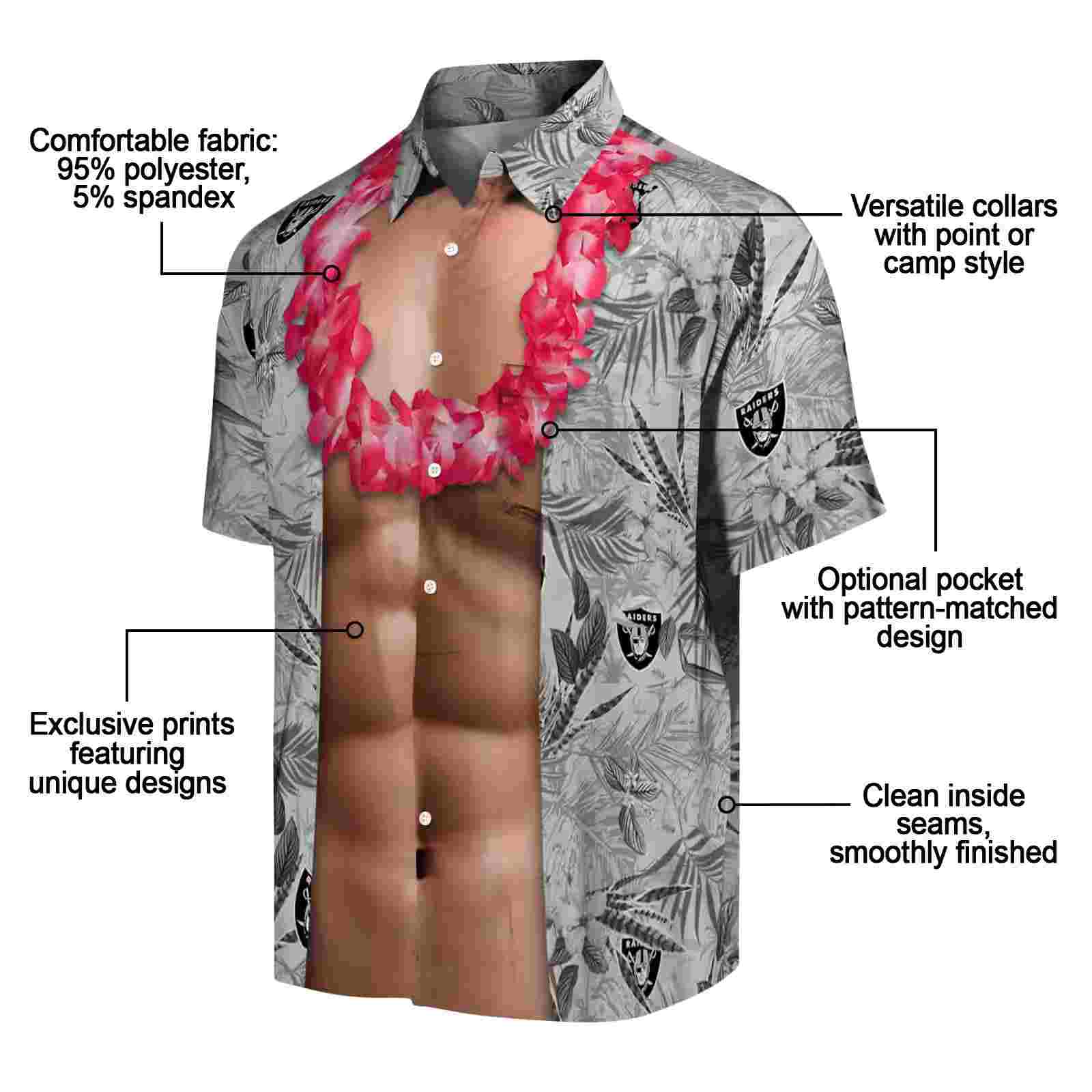 las vegas raiders chest illusion black hawaiian shirt new arrival