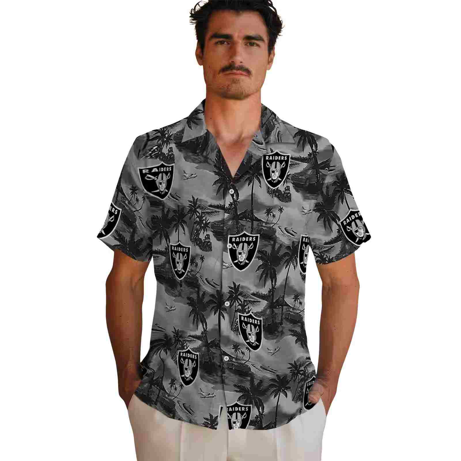 las vegas raiders coastal palms black hawaiian shirt fashion forward