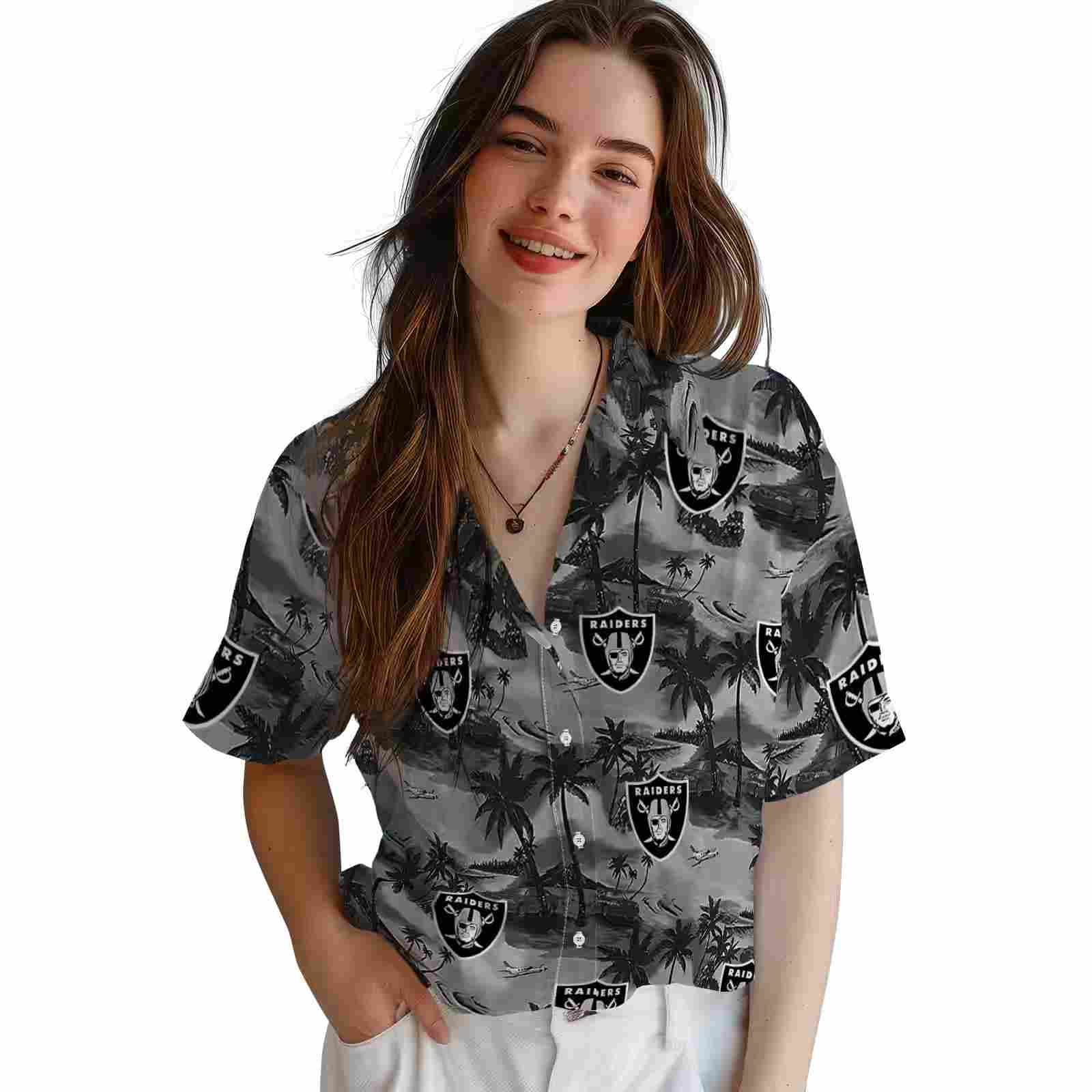 las vegas raiders coastal palms black hawaiian shirt latest model