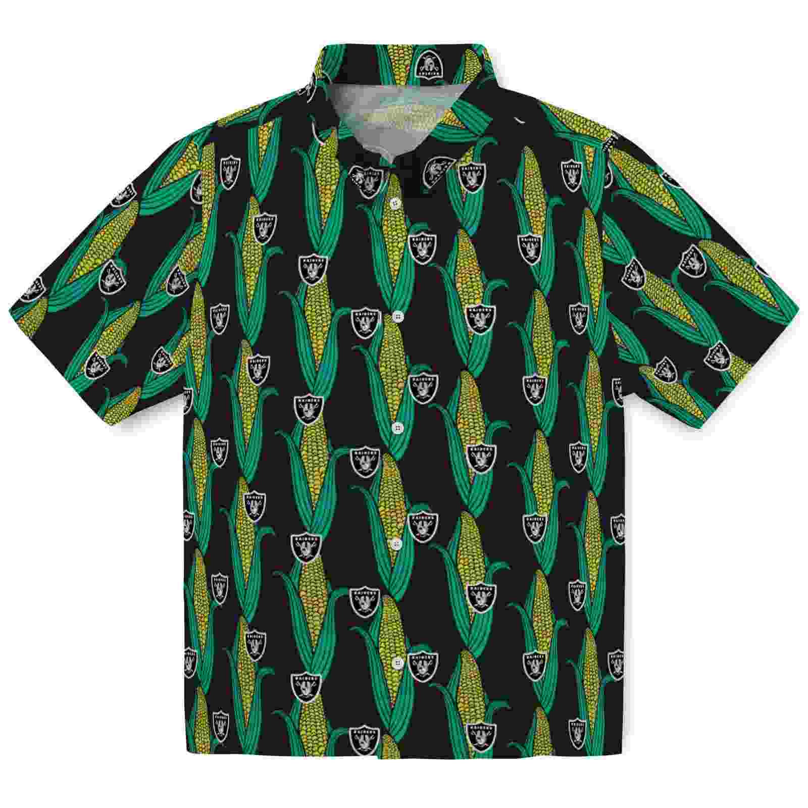 Las Vegas Raiders Corn Motifs Black Green Hawaiian Shirt