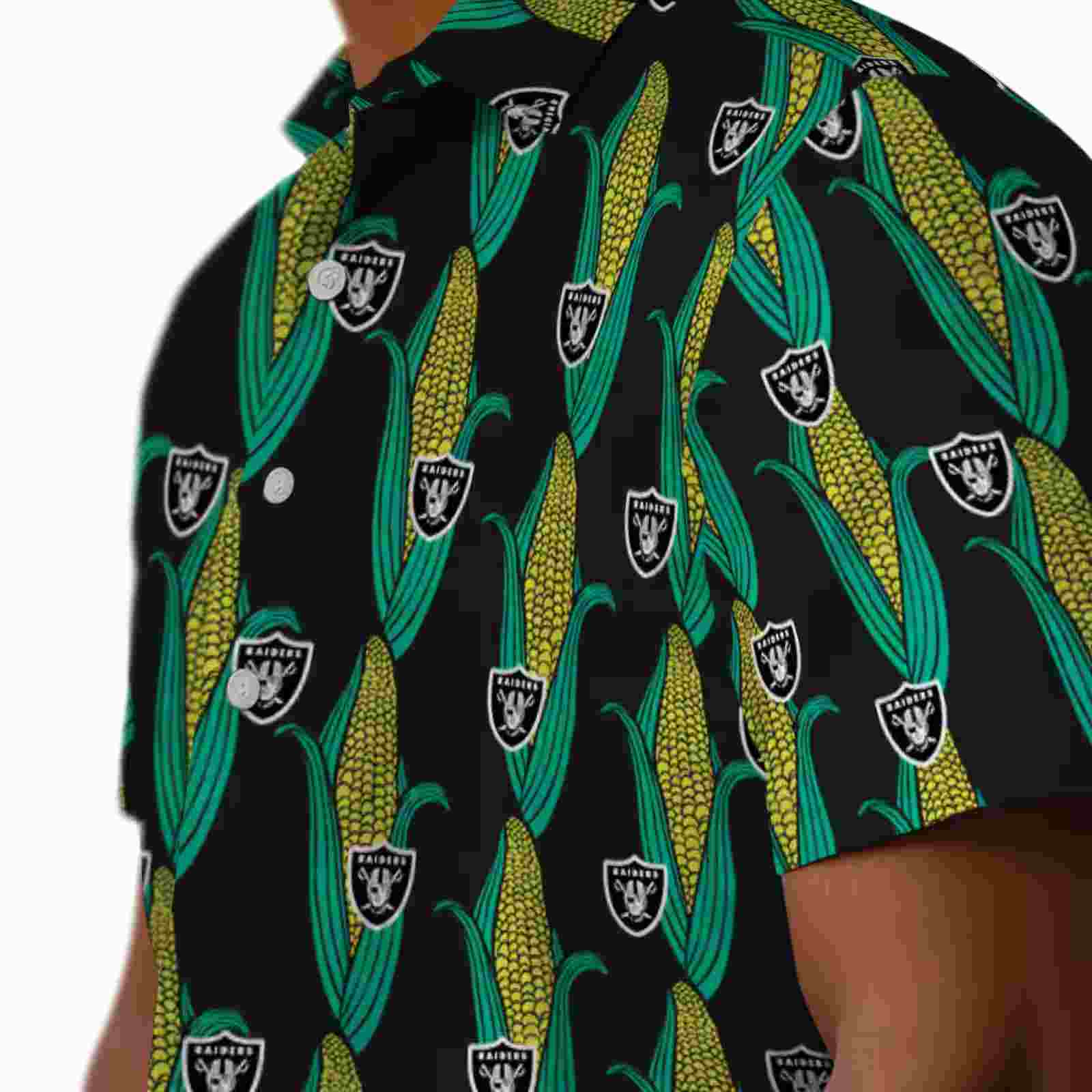 las vegas raiders corn motifs black green hawaiian shirt trendy