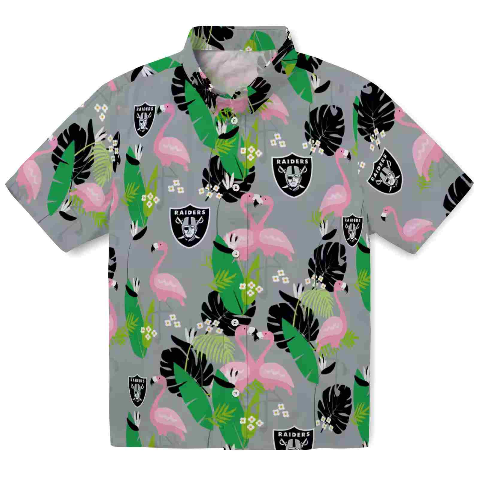 Las Vegas Raiders Flamingo Foliage Black Green Hawaiian Shirt