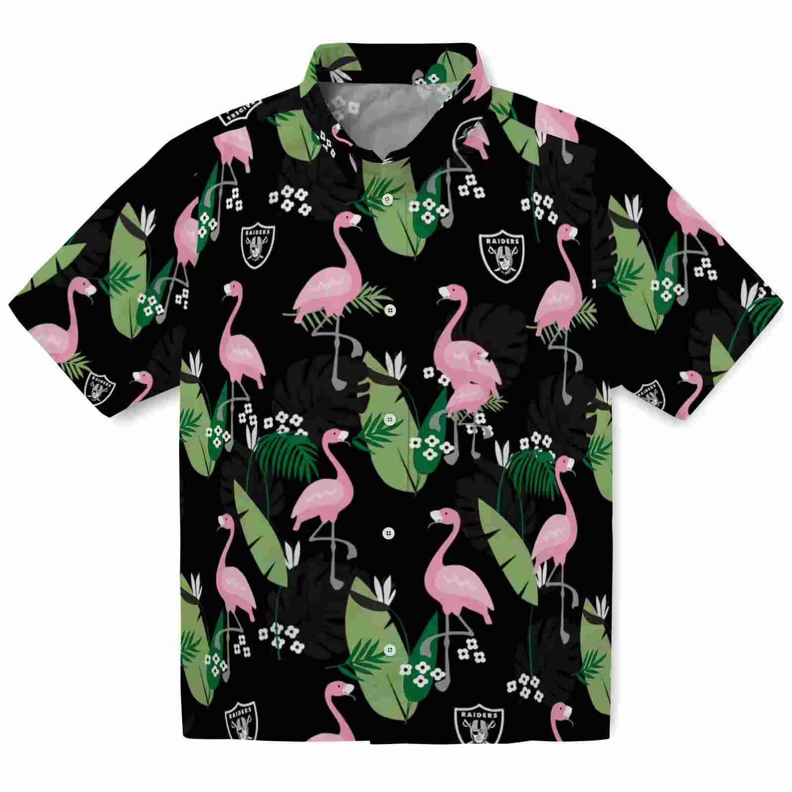 Las Vegas Raiders Flamingo Leaf Motif Black Hawaiian Shirt