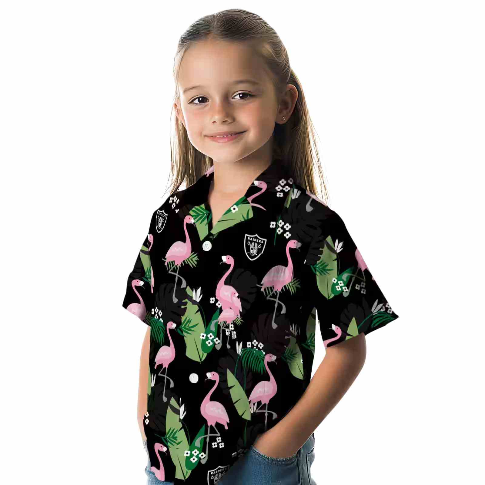 las vegas raiders flamingo leaf motif black hawaiian shirt premium grade