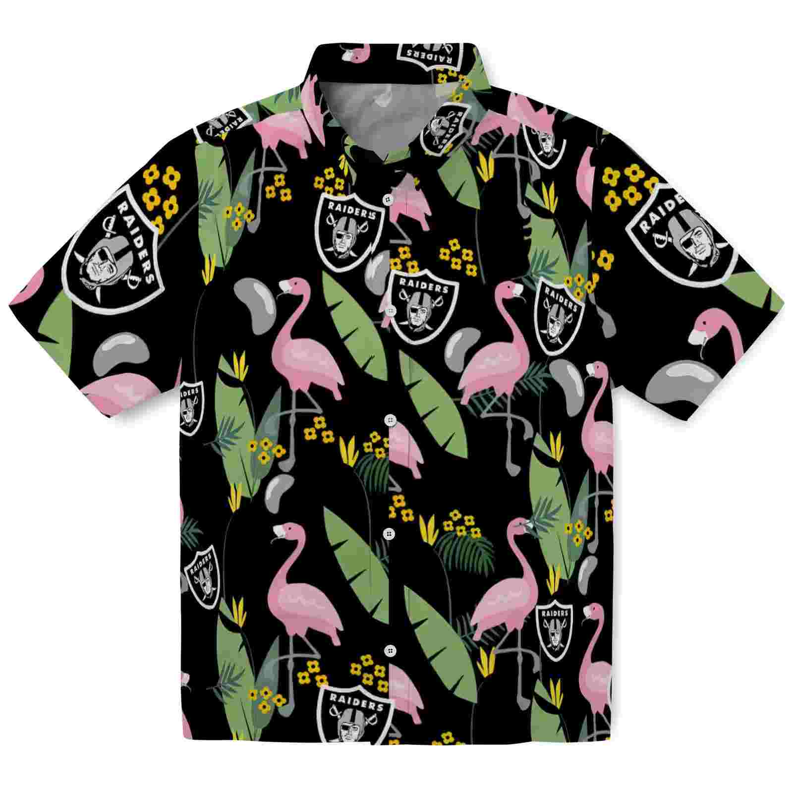 Las Vegas Raiders Flamingo Leaves Black Hawaiian Shirt