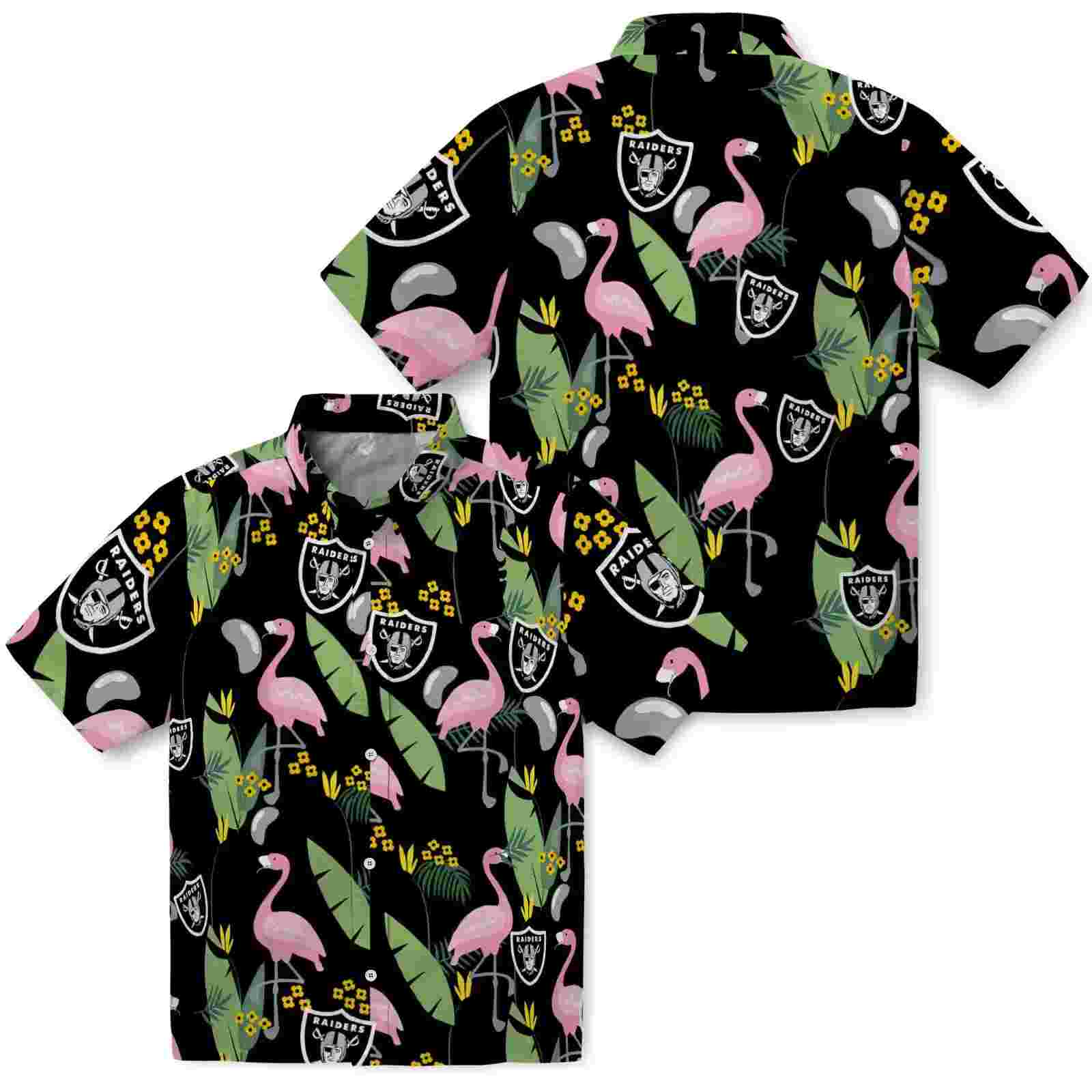 las vegas raiders flamingo leaves black hawaiian shirt high quality