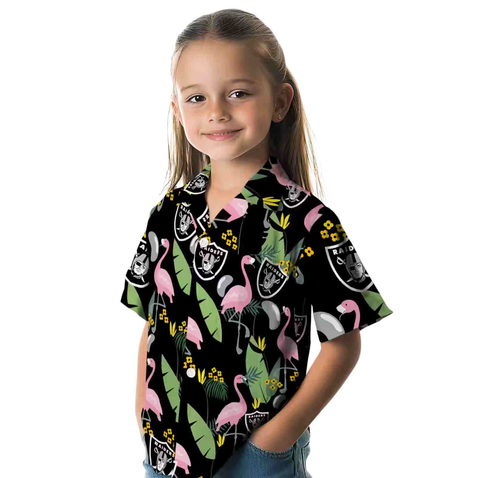 las vegas raiders flamingo leaves black hawaiian shirt premium grade