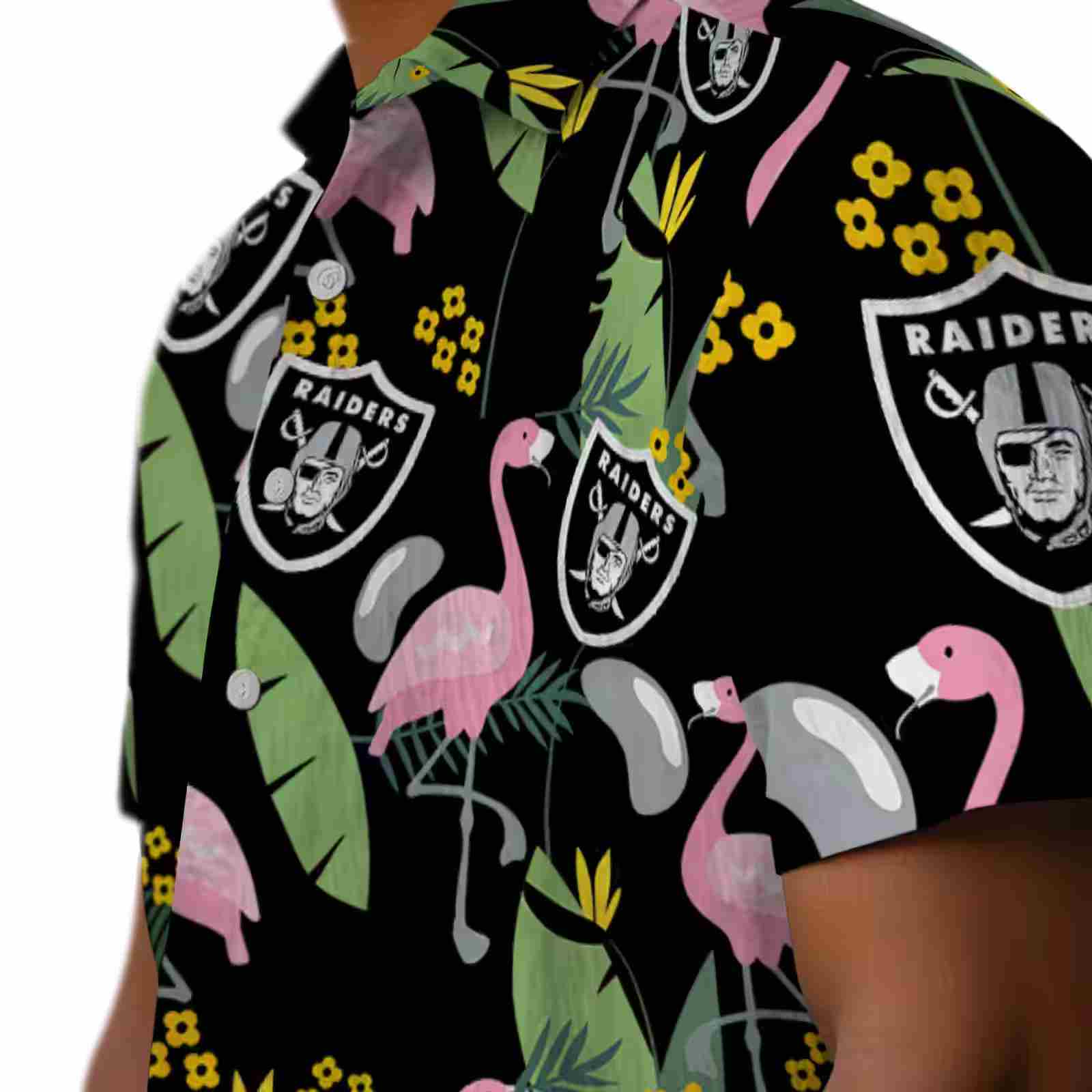 las vegas raiders flamingo leaves black hawaiian shirt trendy