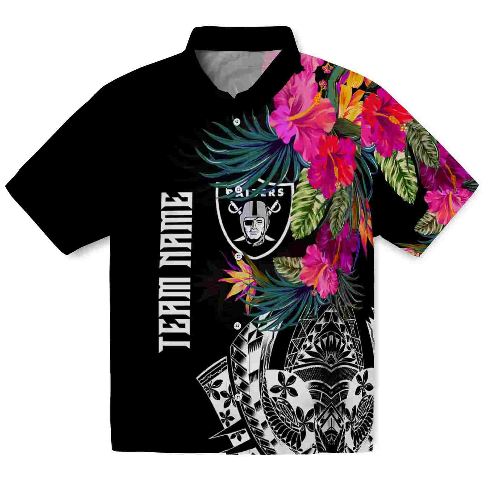 Las Vegas Raiders Floral Polynesian Black Hawaiian Shirt