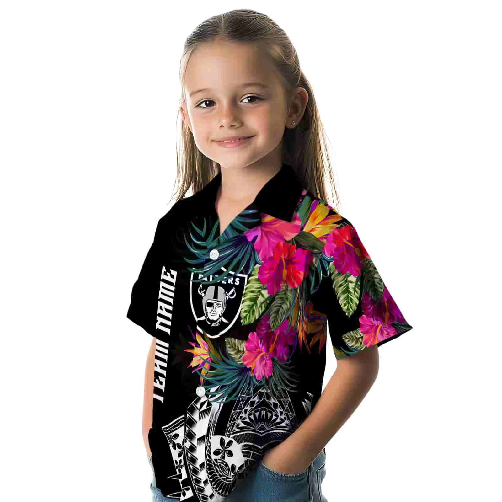 las vegas raiders floral polynesian black hawaiian shirt premium grade