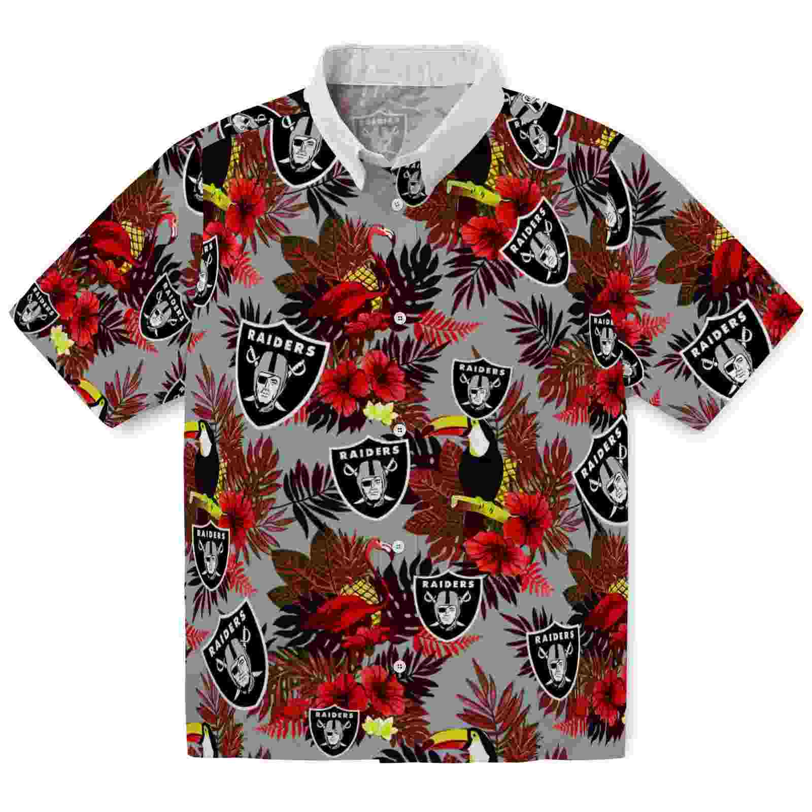 Las Vegas Raiders Floral Toucan Black Red Hawaiian Shirt