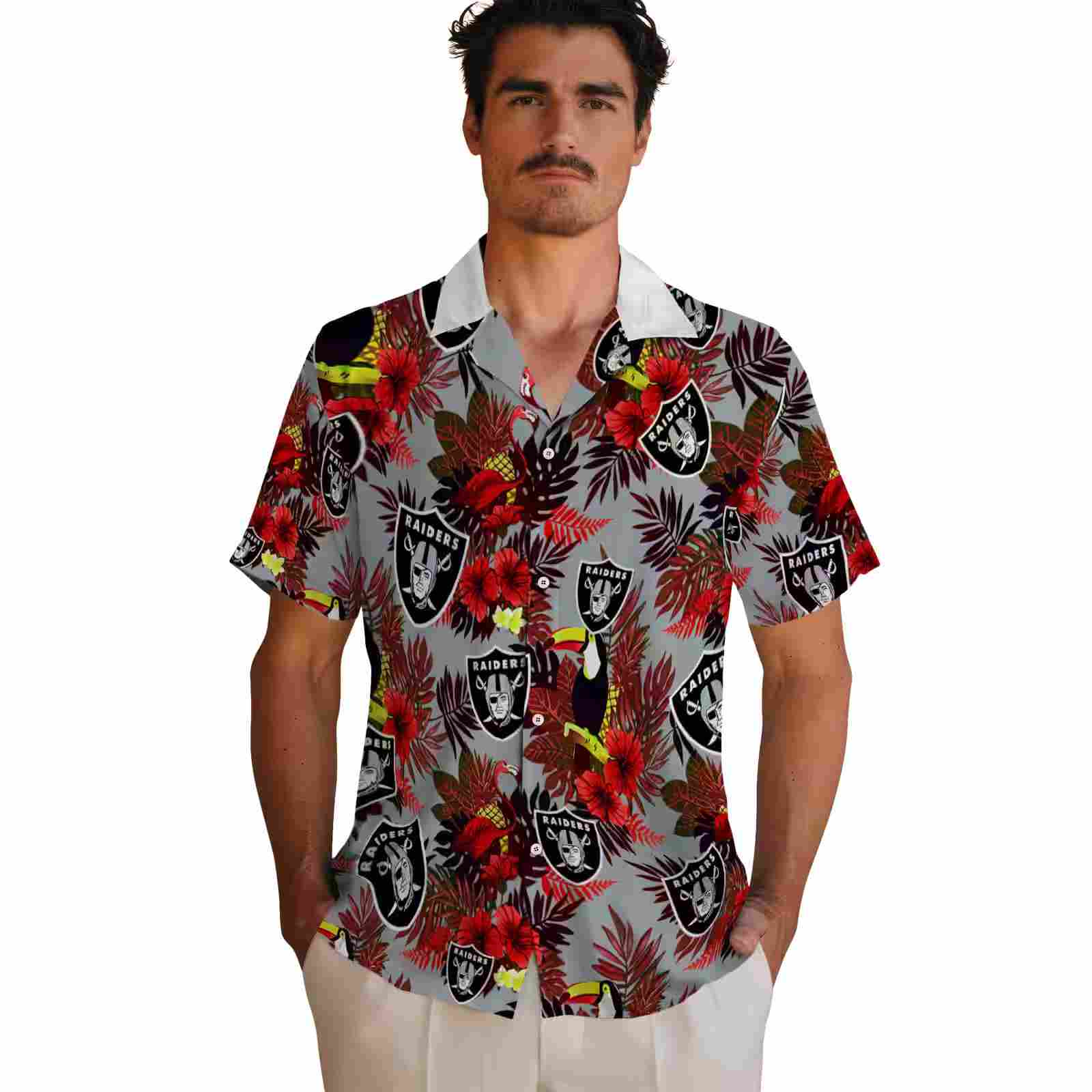 las vegas raiders floral toucan black red hawaiian shirt fashion forward