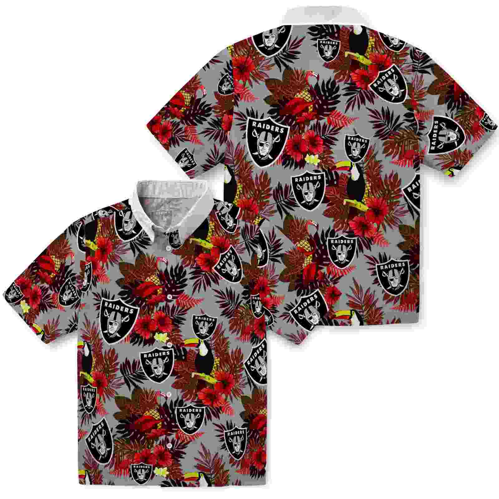 las vegas raiders floral toucan black red hawaiian shirt high quality