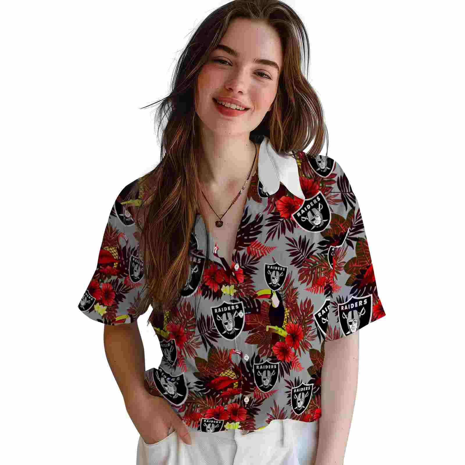 las vegas raiders floral toucan black red hawaiian shirt latest model