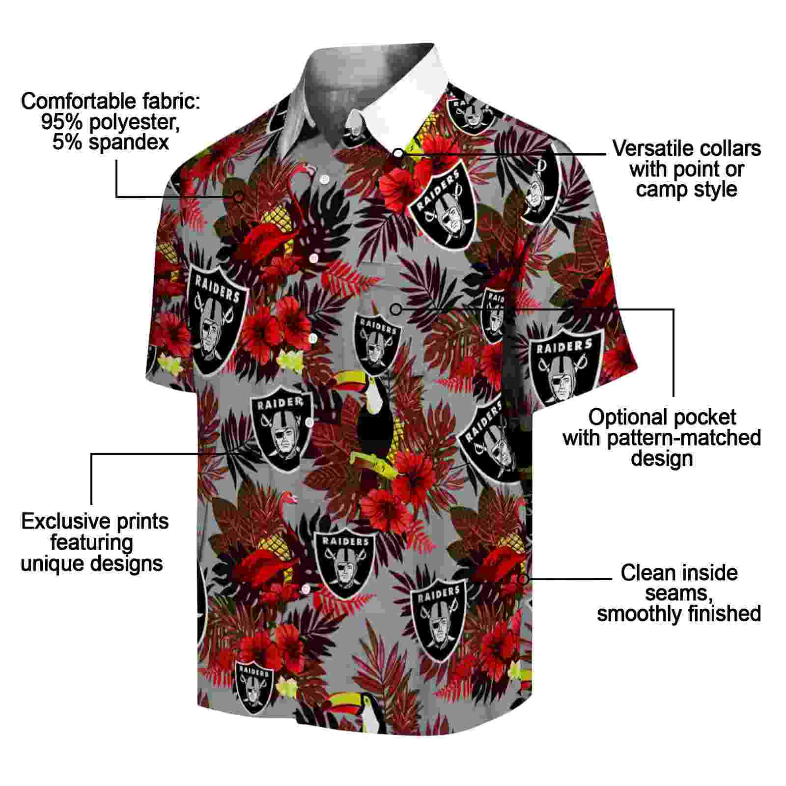 las vegas raiders floral toucan black red hawaiian shirt new arrival