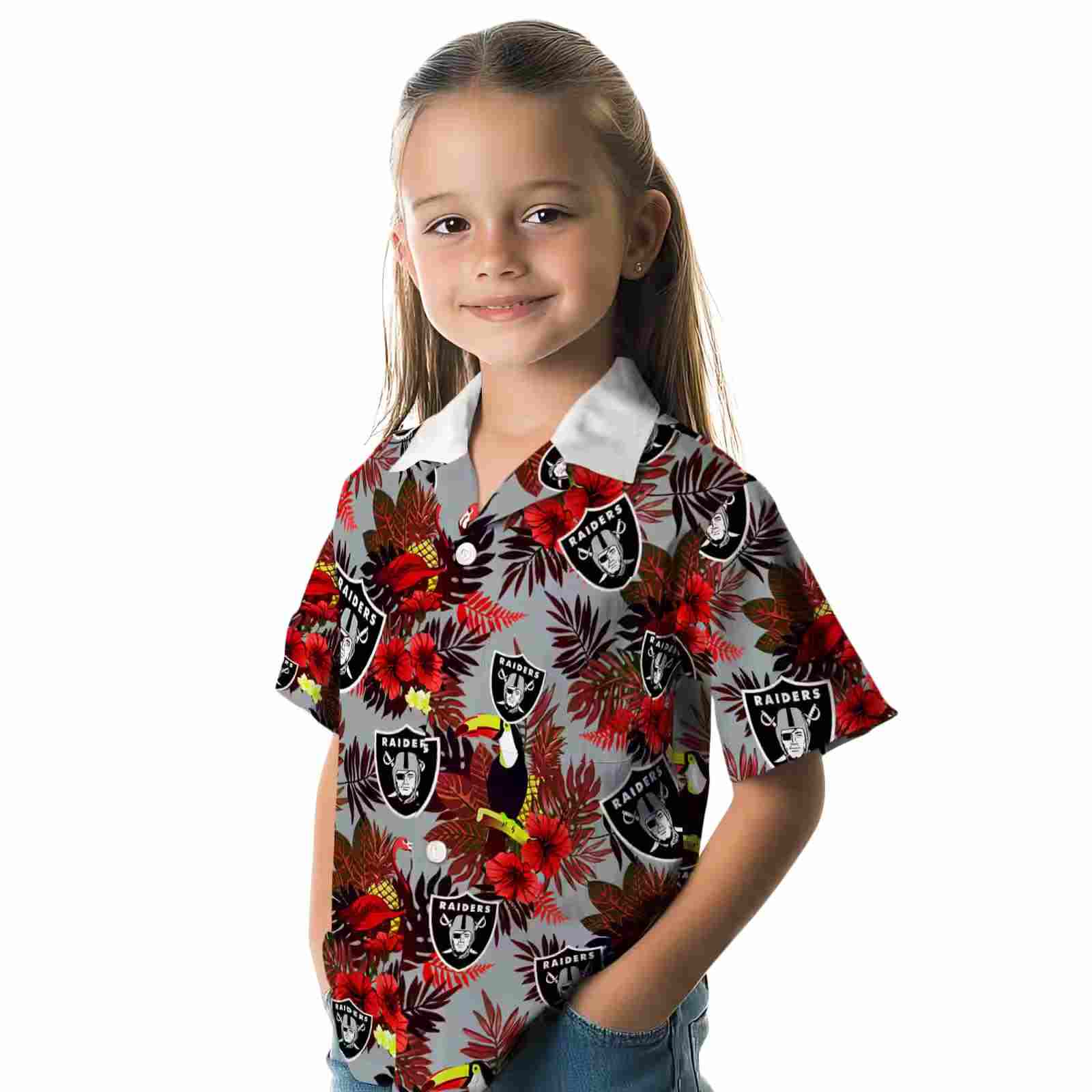 las vegas raiders floral toucan black red hawaiian shirt premium grade