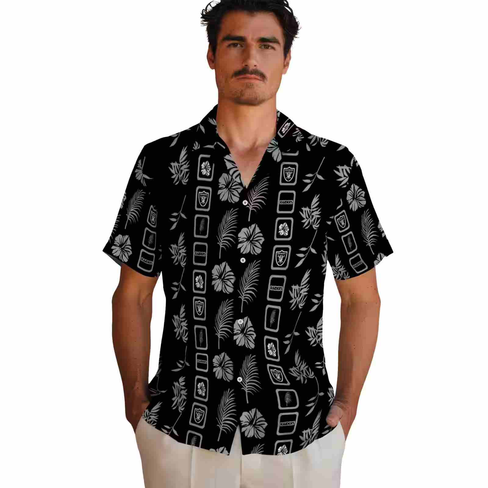 las vegas raiders framed floral black hawaiian shirt fashion forward