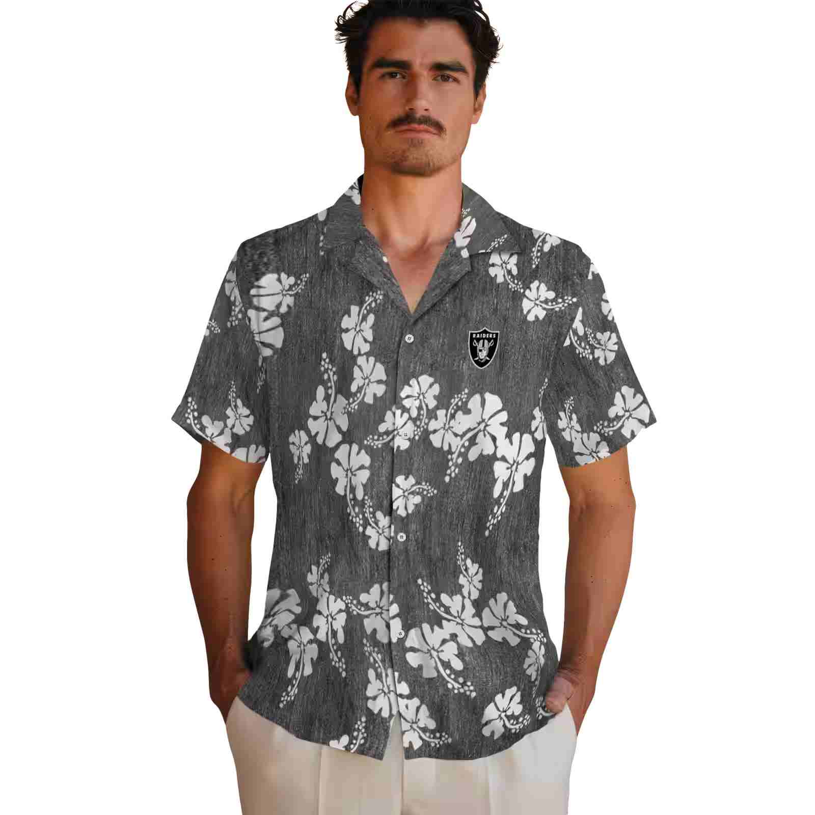 las vegas raiders hibiscus clusters black hawaiian shirt fashion forward