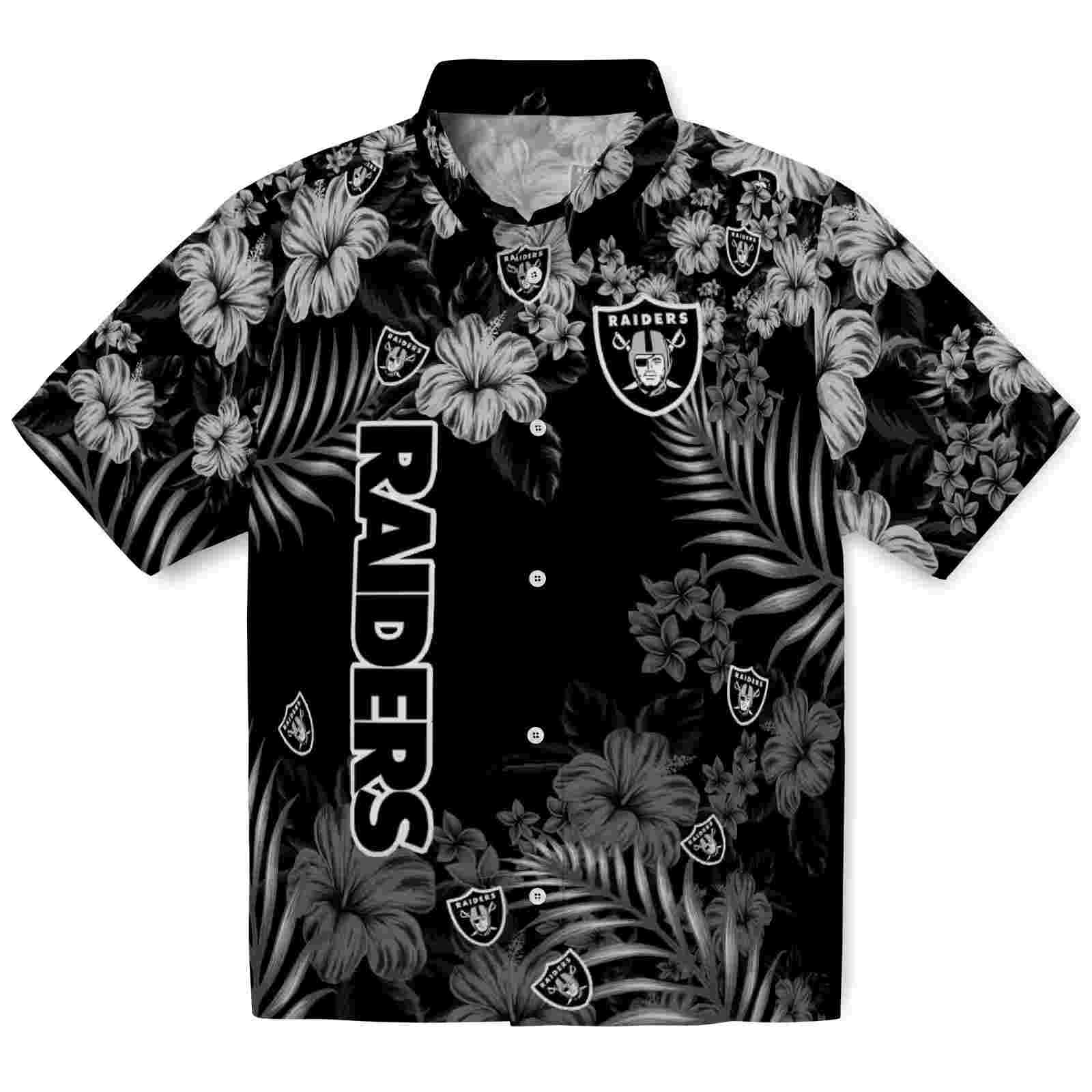 Las Vegas Raiders Hibiscus Print Black Hawaiian Shirt