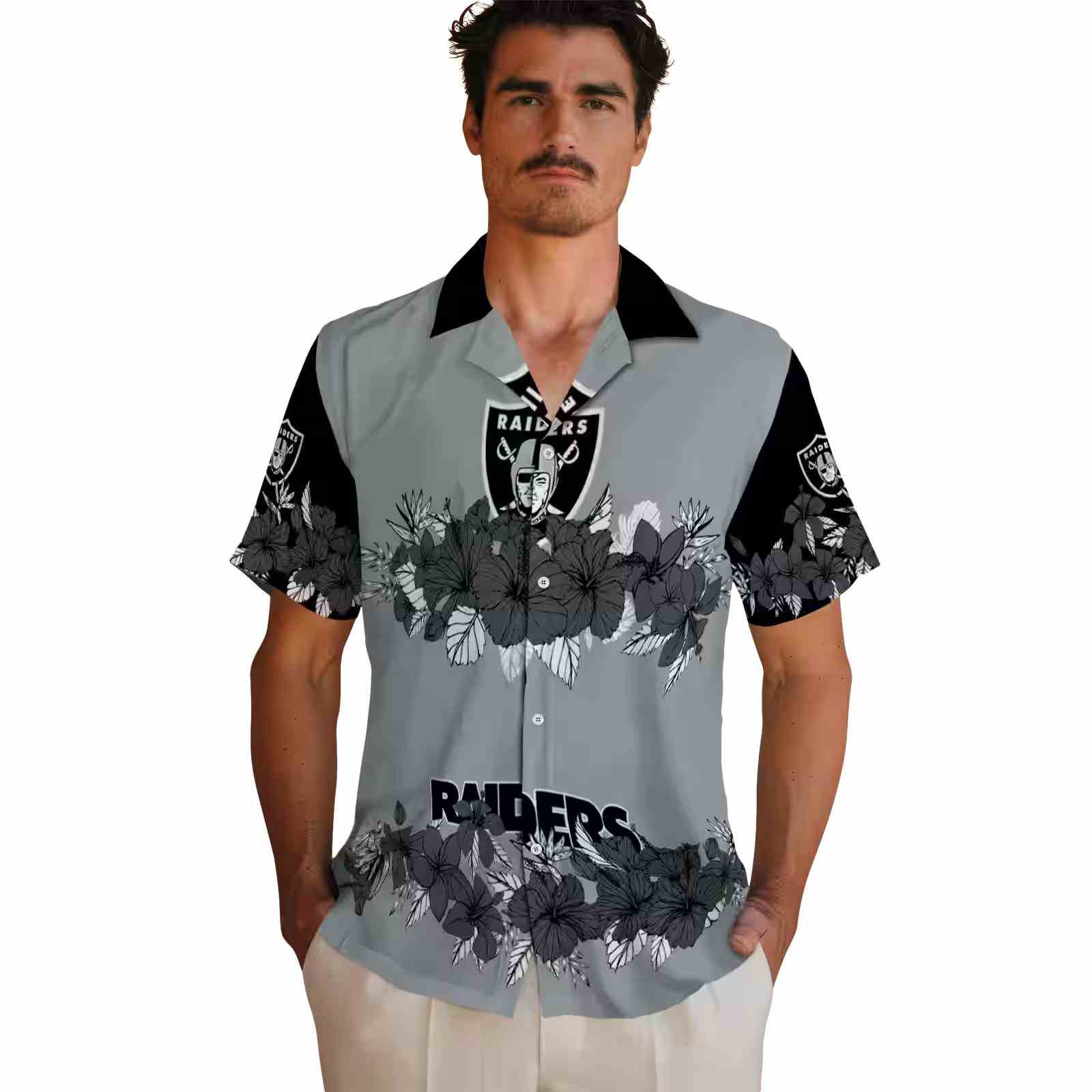 las vegas raiders hibiscus stripe black hawaiian shirt fashion forward