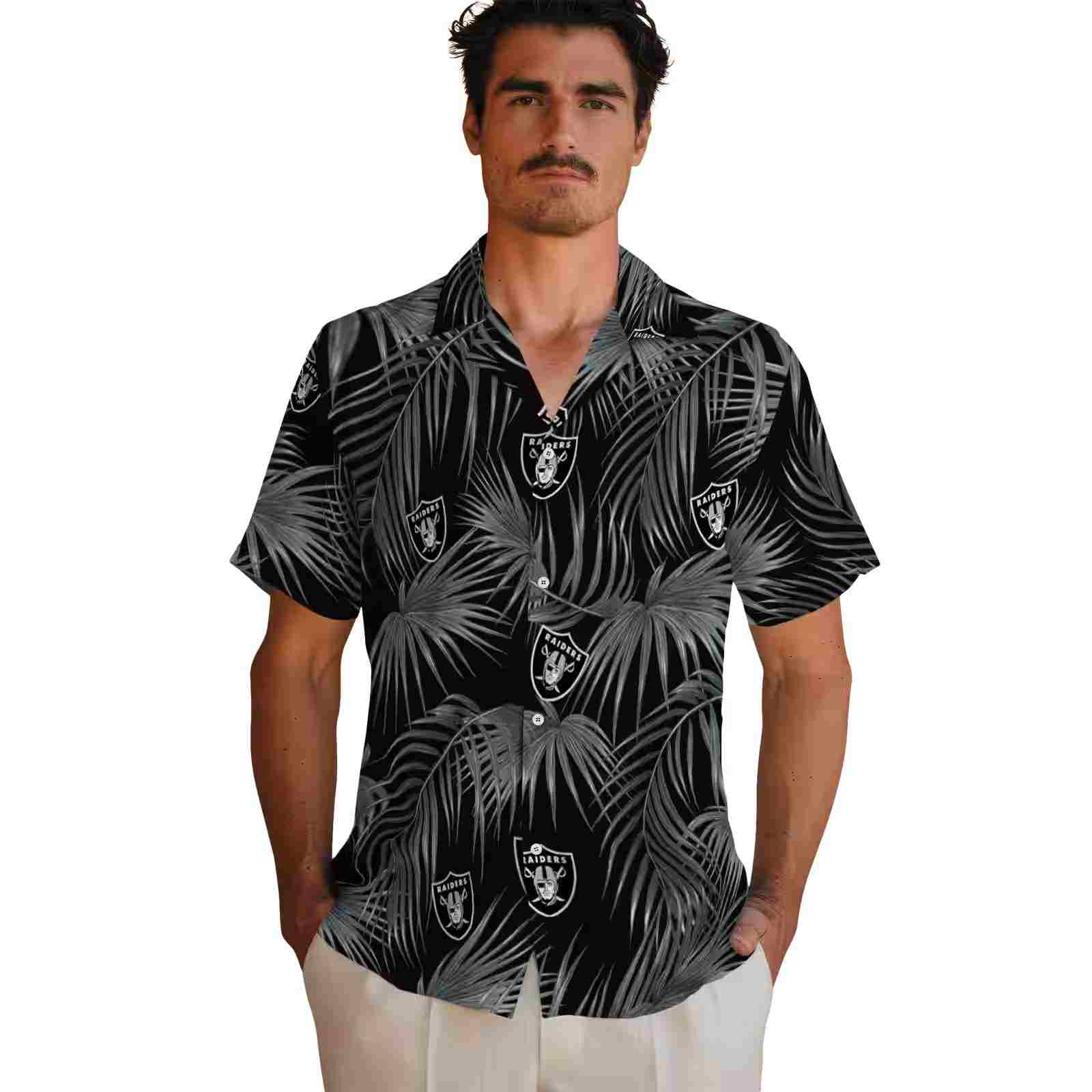 las vegas raiders leafy palms black hawaiian shirt fashion forward