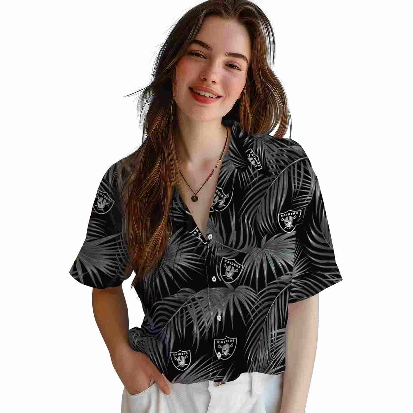 las vegas raiders leafy palms black hawaiian shirt latest model