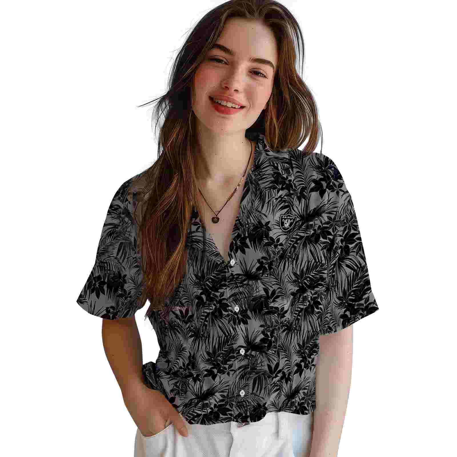 las vegas raiders leafy pattern black hawaiian shirt latest model