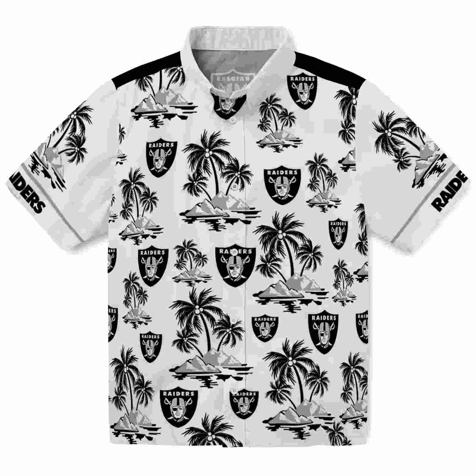 Las Vegas Raiders Palm Island Print Black White Hawaiian Shirt