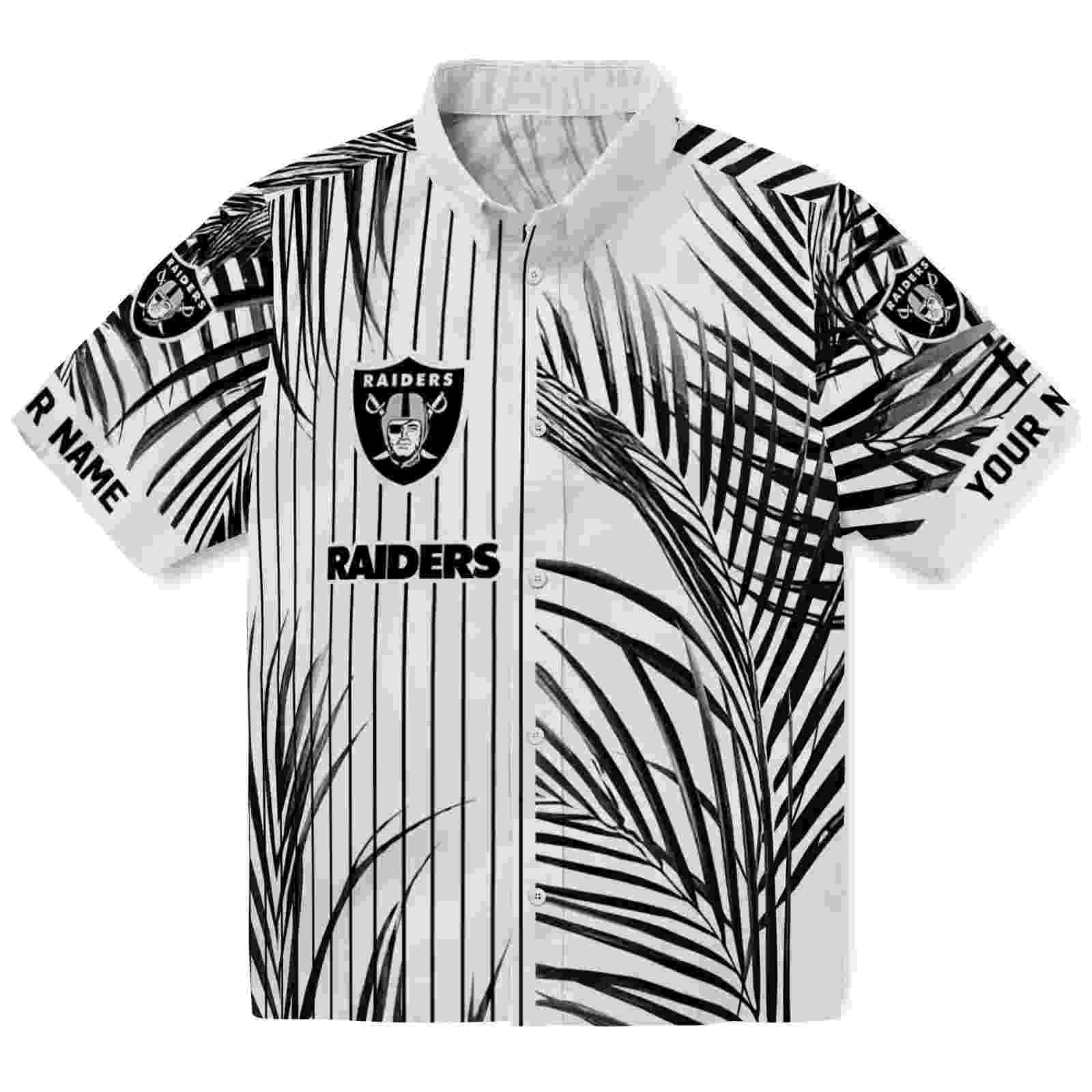 Las Vegas Raiders Palm Stripes Black White Hawaiian Shirt