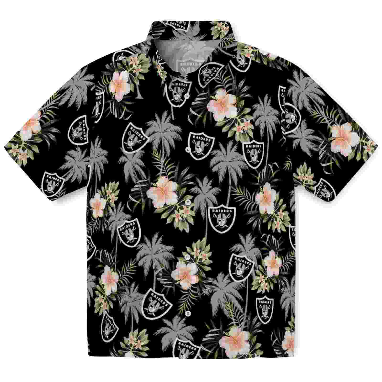 Las Vegas Raiders Palm Tree Flower Black Hawaiian Shirt