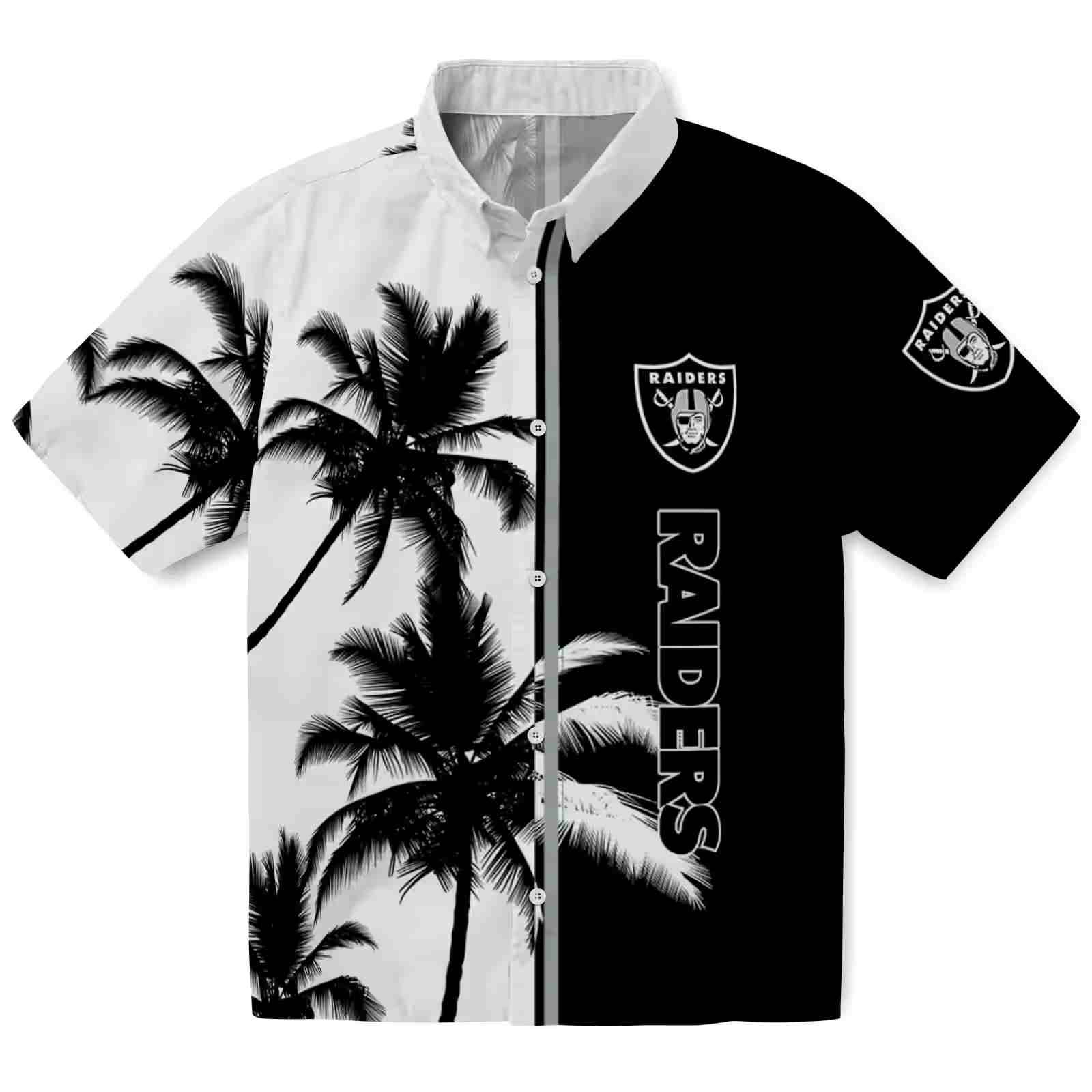 Las Vegas Raiders Palm Trees Black White Hawaiian Shirt