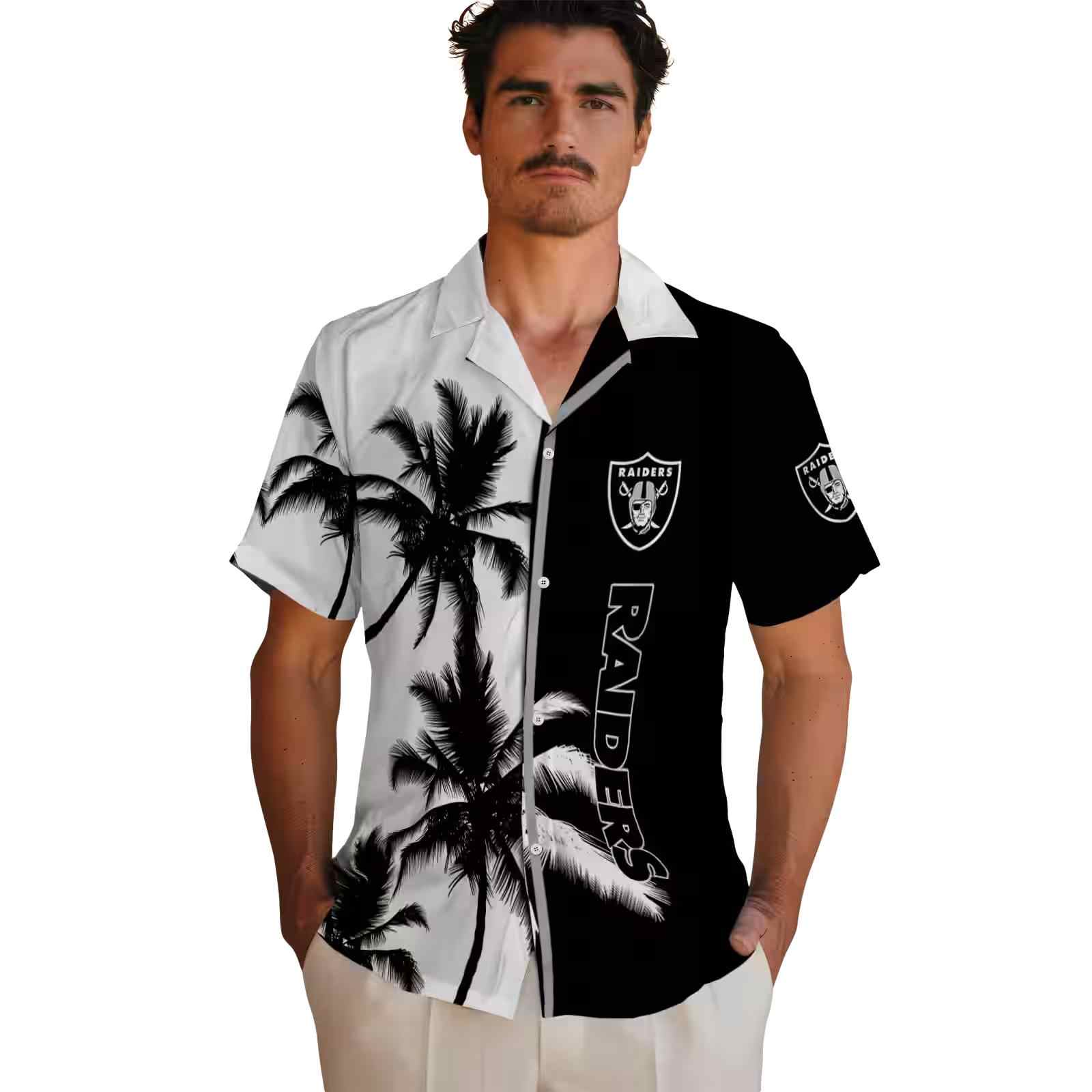 las vegas raiders palm trees black white hawaiian shirt fashion forward