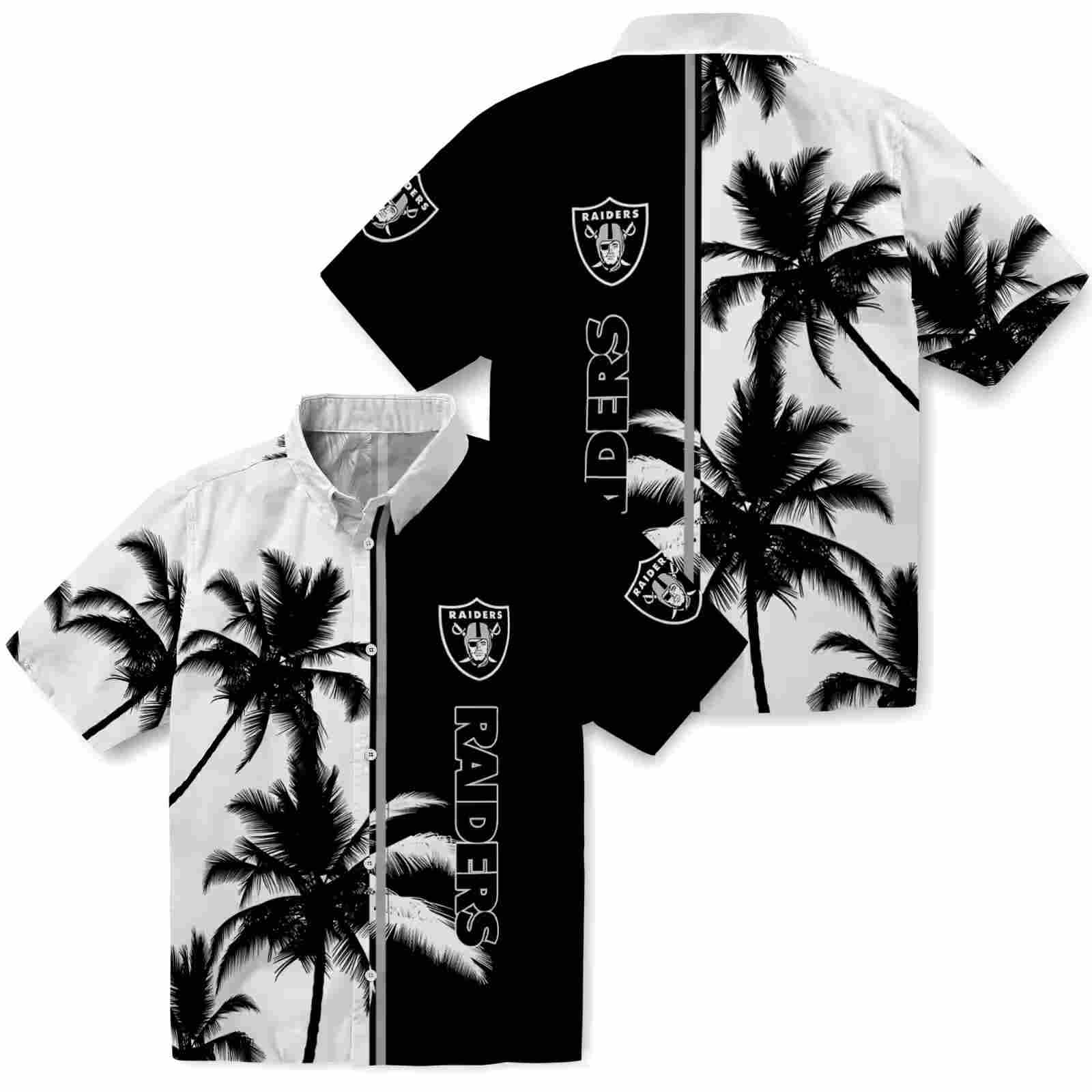 las vegas raiders palm trees black white hawaiian shirt high quality