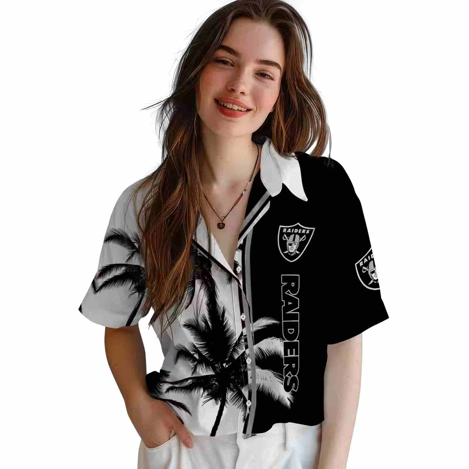 las vegas raiders palm trees black white hawaiian shirt latest model