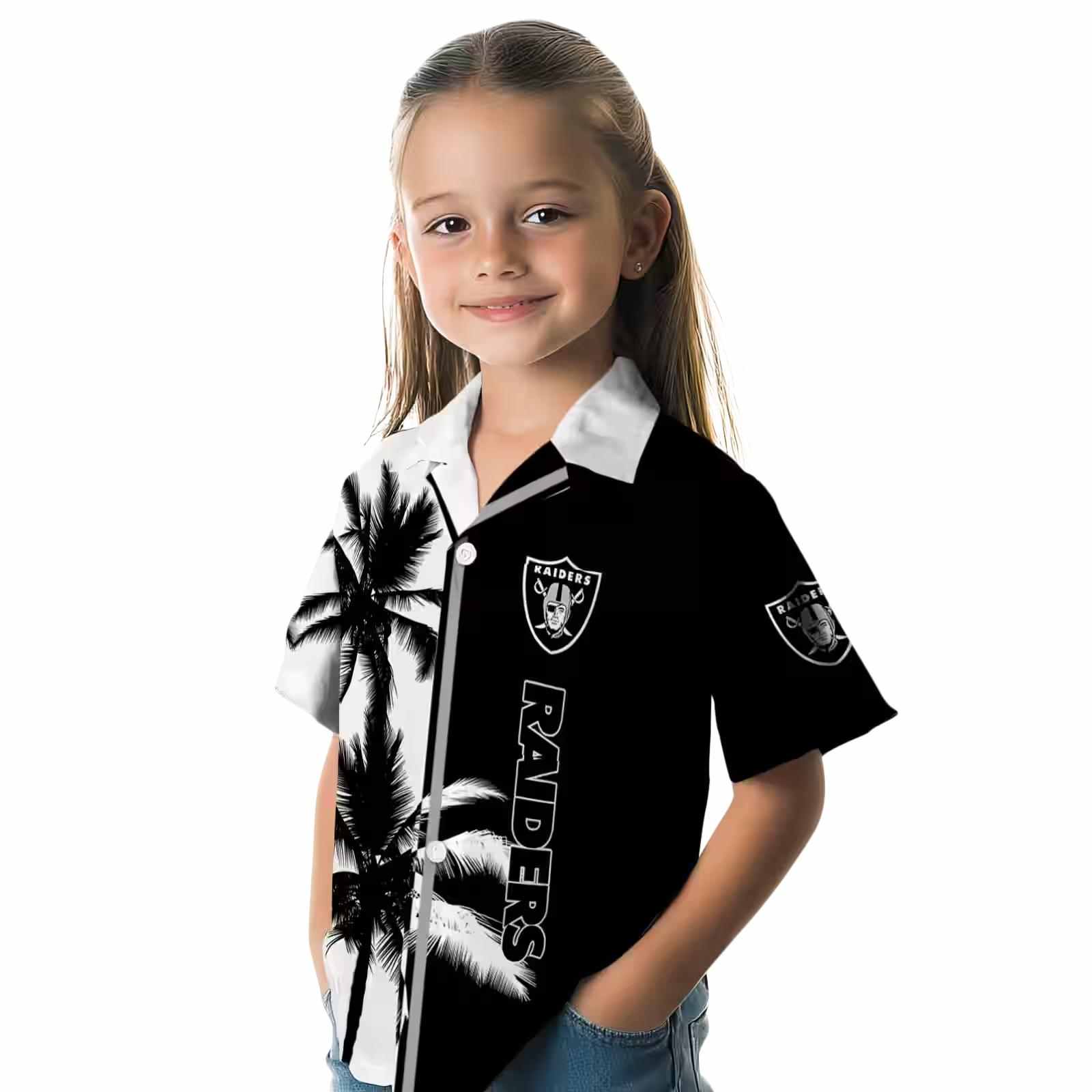 las vegas raiders palm trees black white hawaiian shirt premium grade