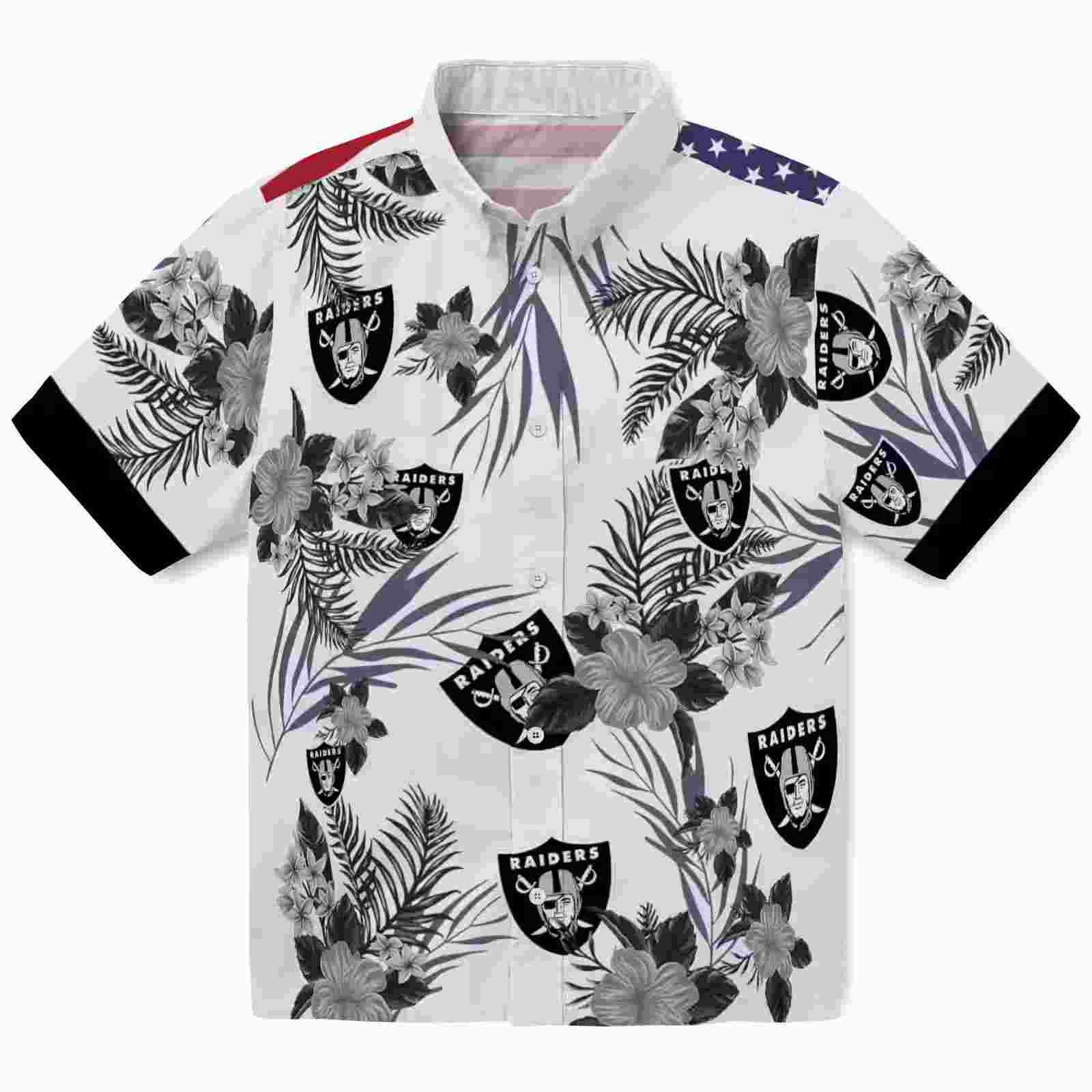 Las Vegas Raiders Patriotic Hibiscus Design Black White Hawaiian Shirt