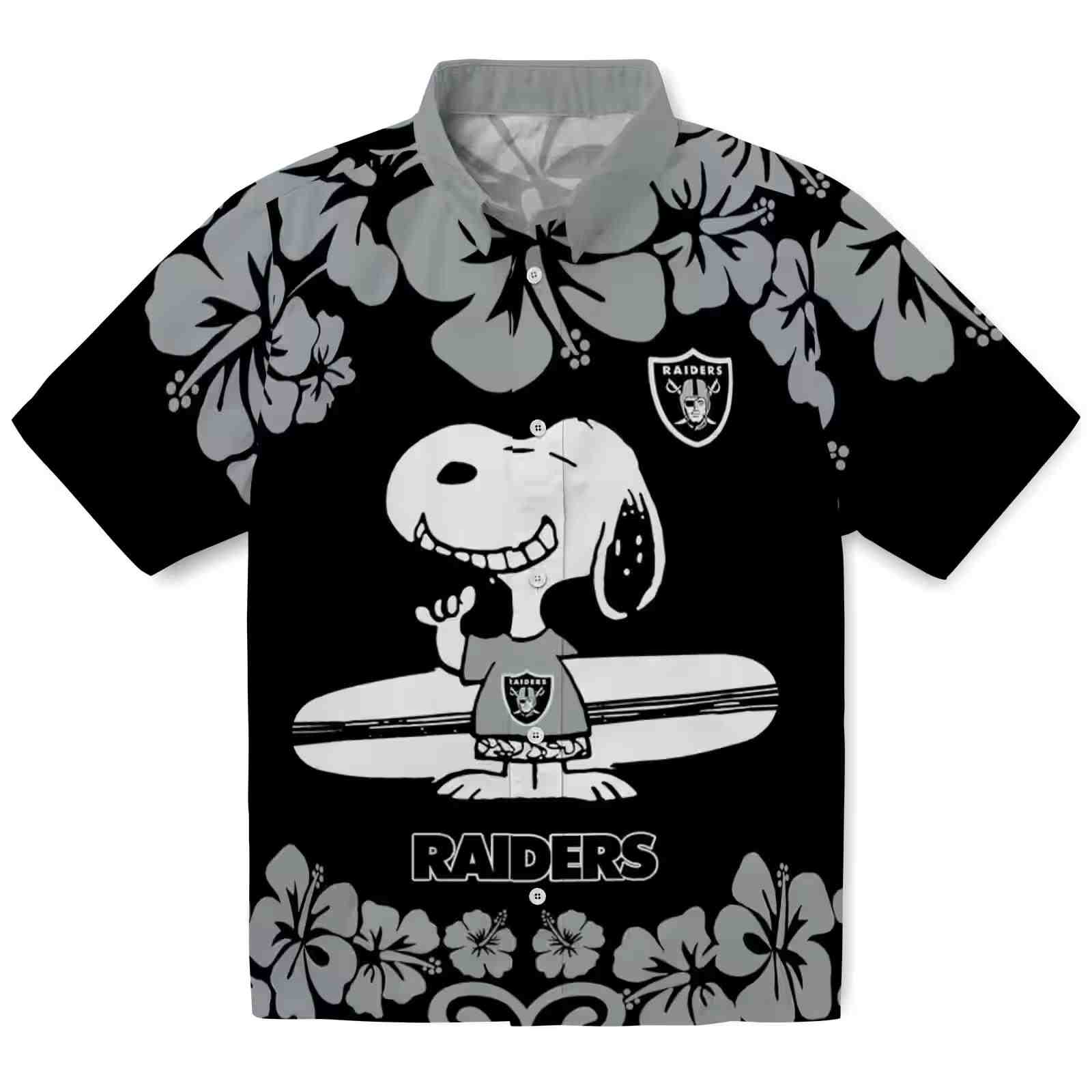 Las Vegas Raiders Snoopy Surf Black White Hawaiian Shirt