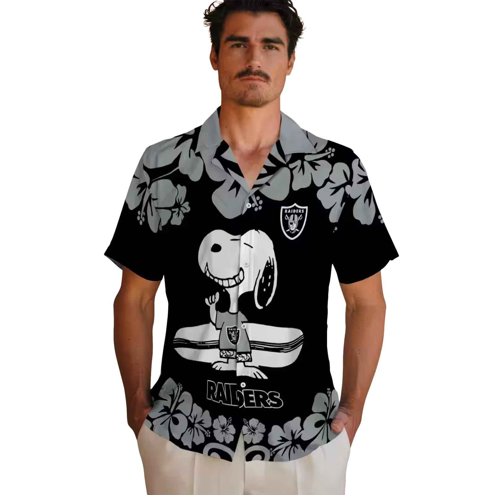 las vegas raiders snoopy surf black white hawaiian shirt fashion forward