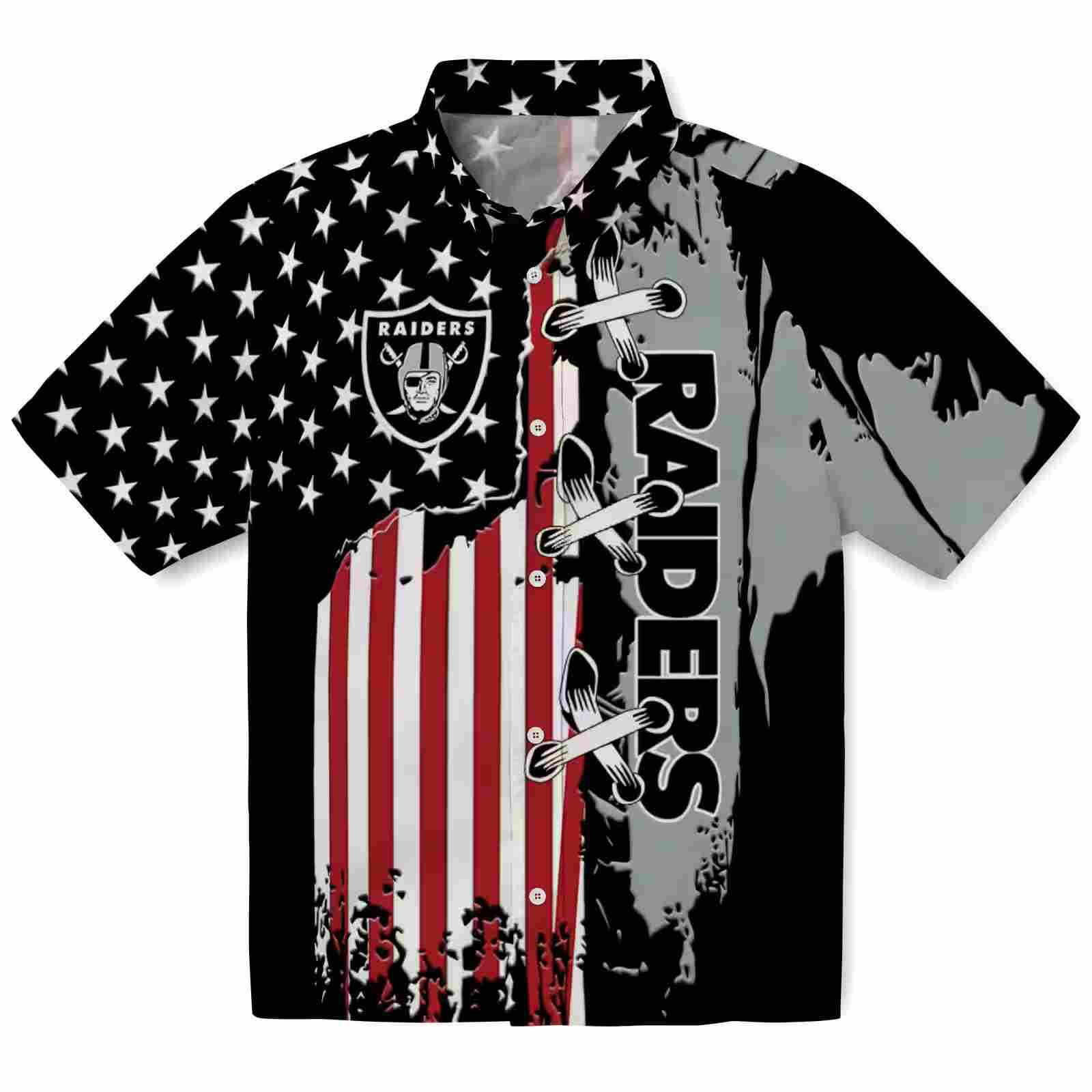 Las Vegas Raiders Stitched Flag Black Hawaiian Shirt