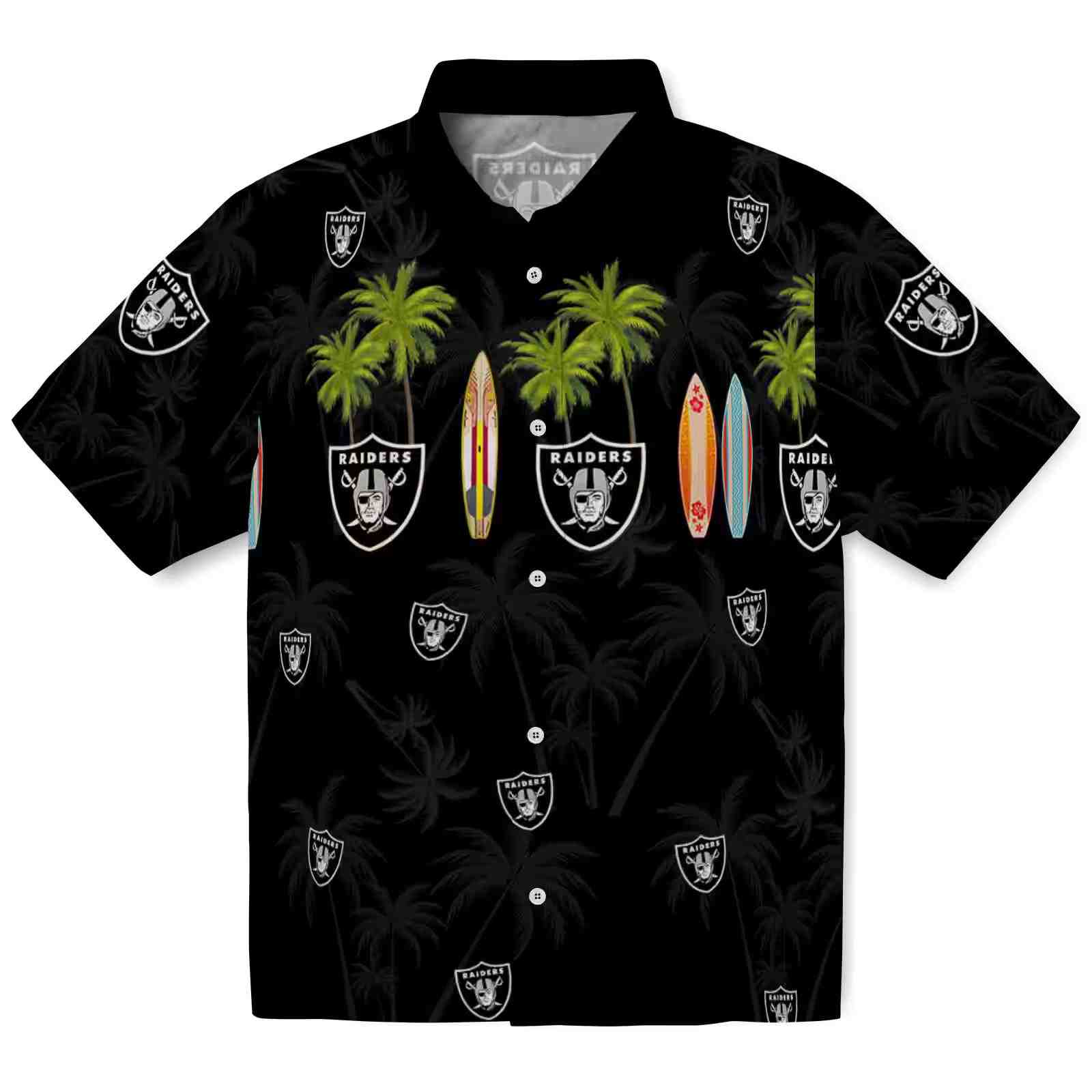 Las Vegas Raiders Surfboard Palm Black Hawaiian Shirt